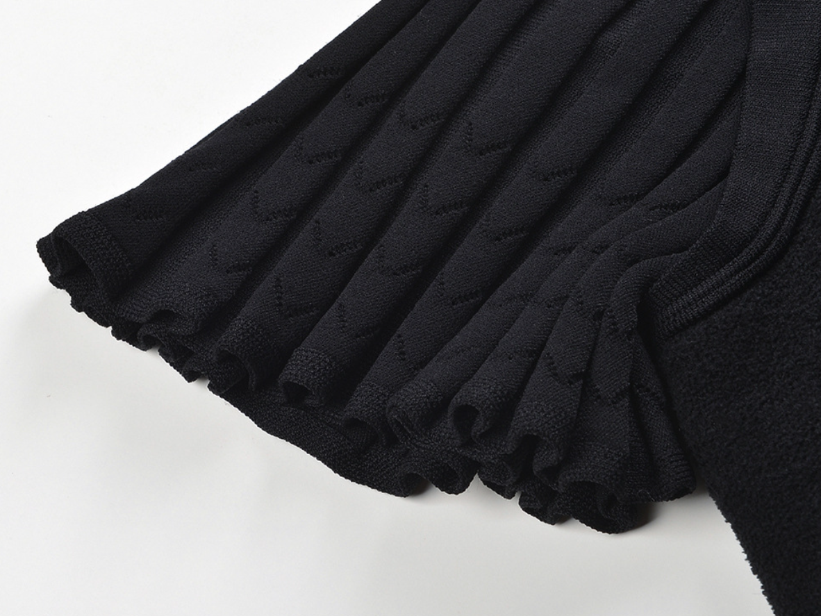 SANDRO EVANGELINE SUEDE PLEATED MINI DRESS - BLACK