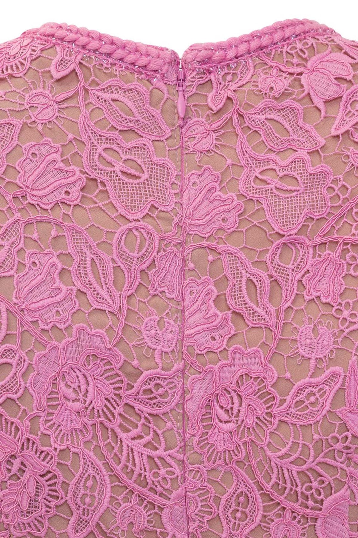 Exquisite Short Sleeve Lace Midi Dress - Rose