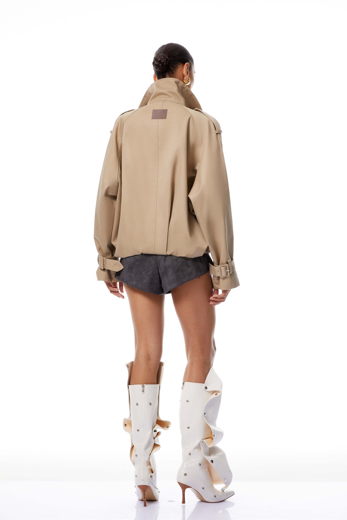 Eugenia Khaki Double-Breasted Short Trench Coat
