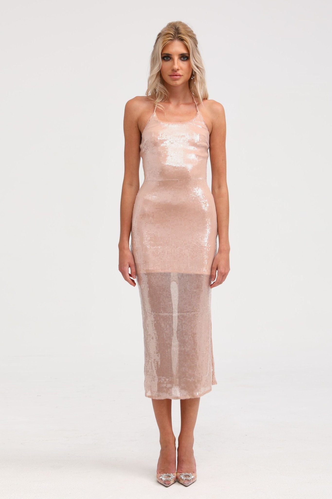 Laoise sequin halterneck midi dress