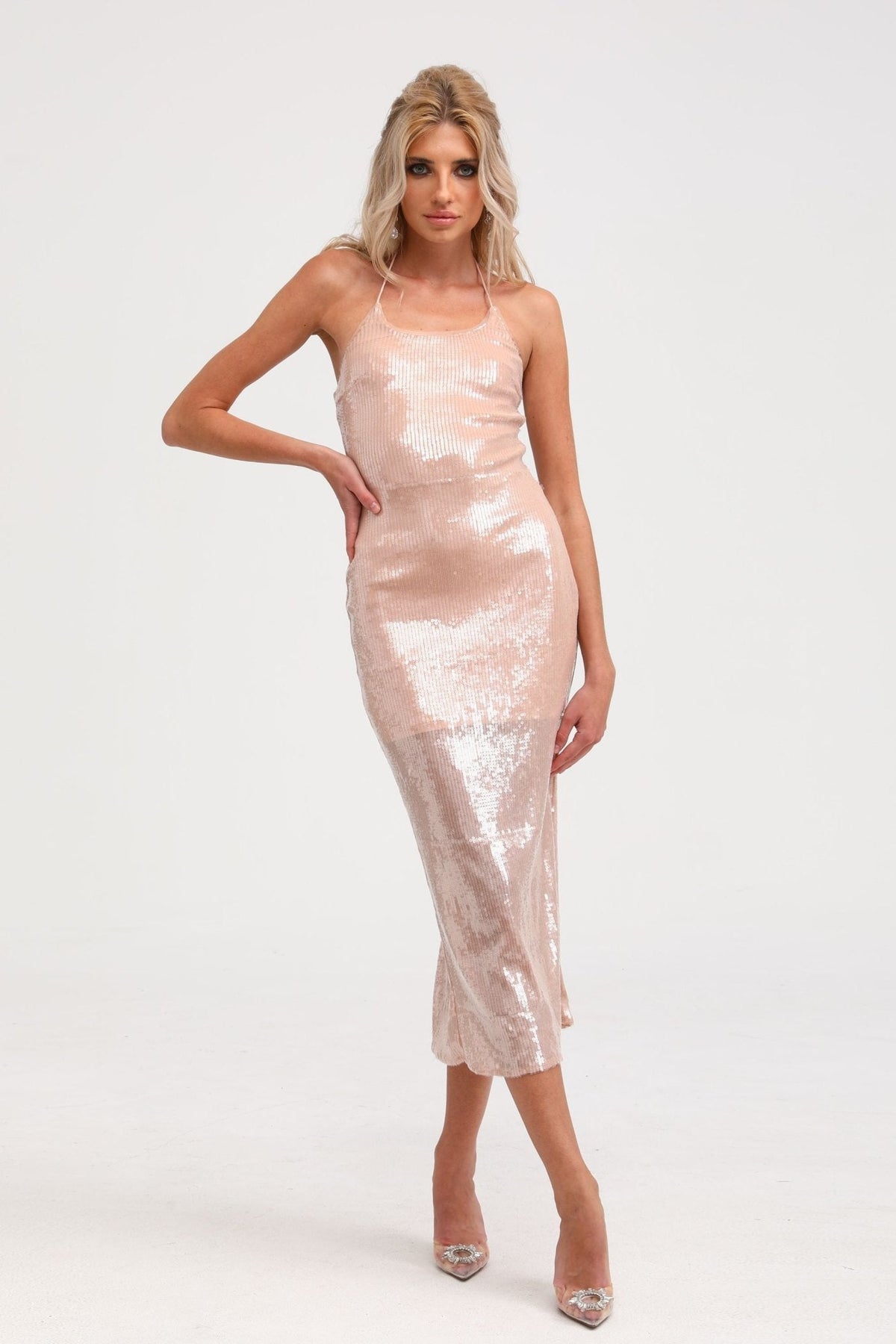 Laoise sequin halterneck midi dress