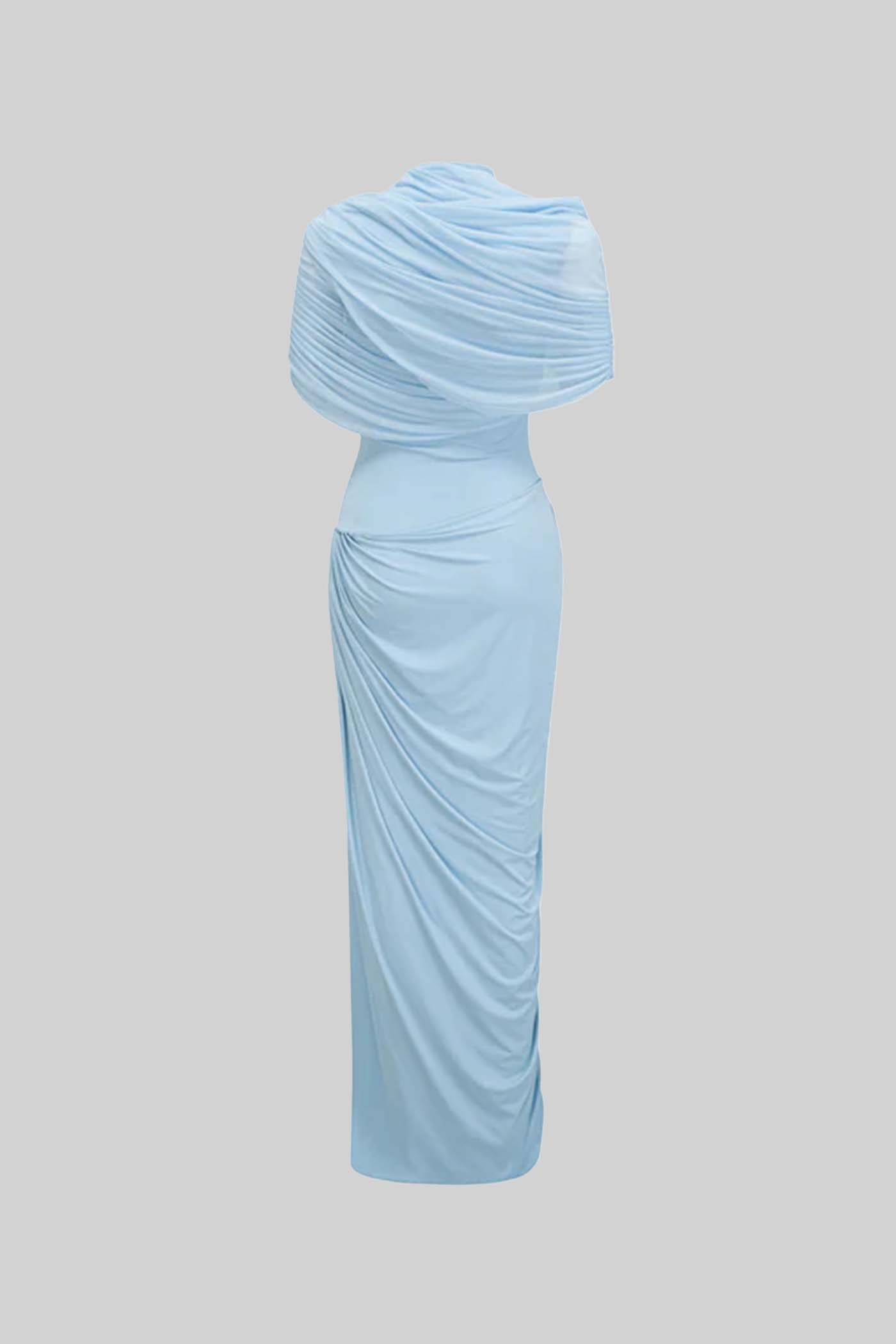 Elegant 3-Piece Maxi Dress With Ruched Details And Draping Skirt - Baby Blue