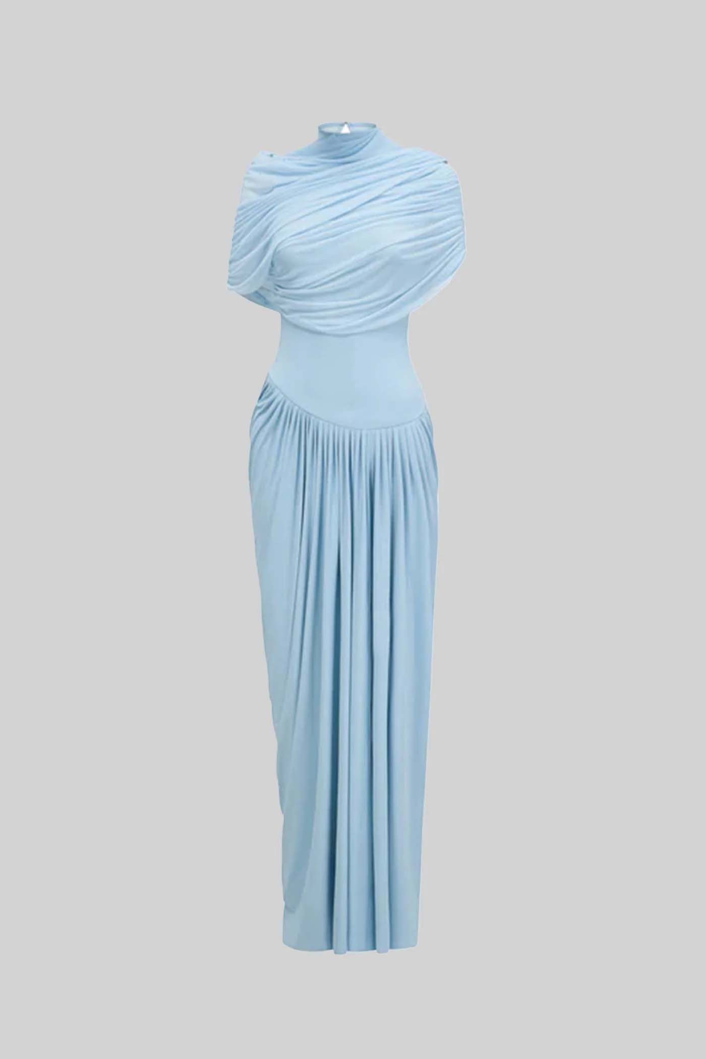Elegant 3-Piece Maxi Dress With Ruched Details And Draping Skirt - Baby Blue