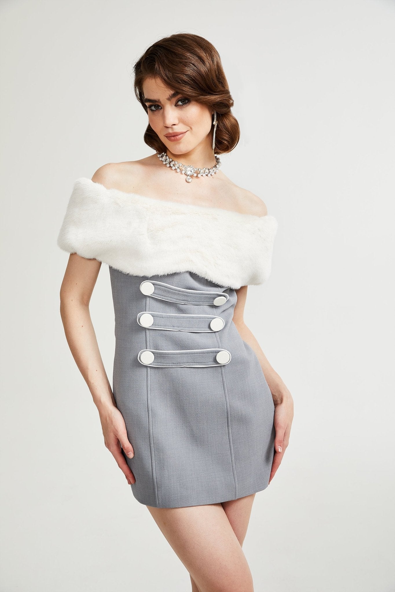 Lina grey faux-fur mini dress