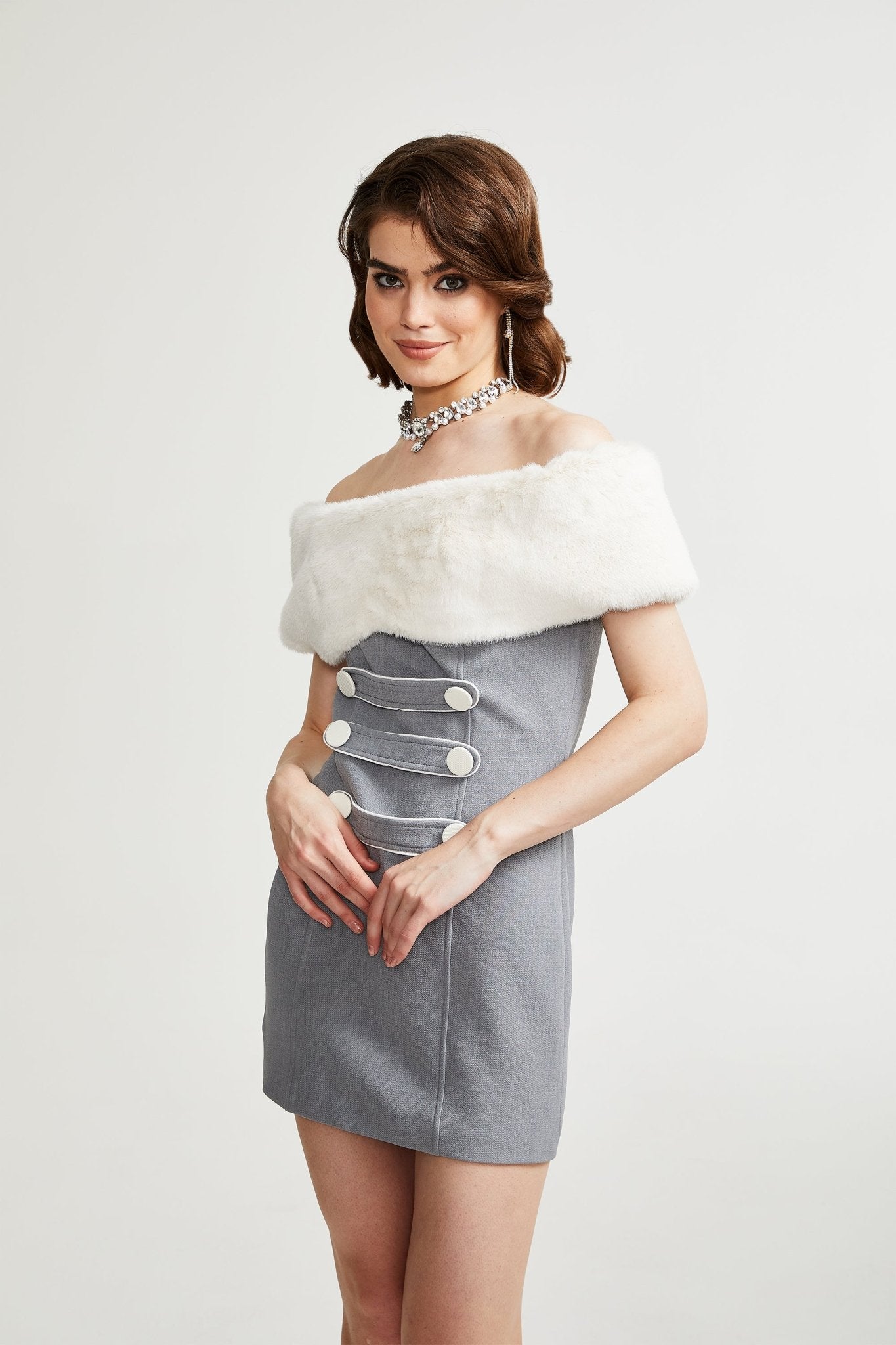 Lina grey faux-fur mini dress
