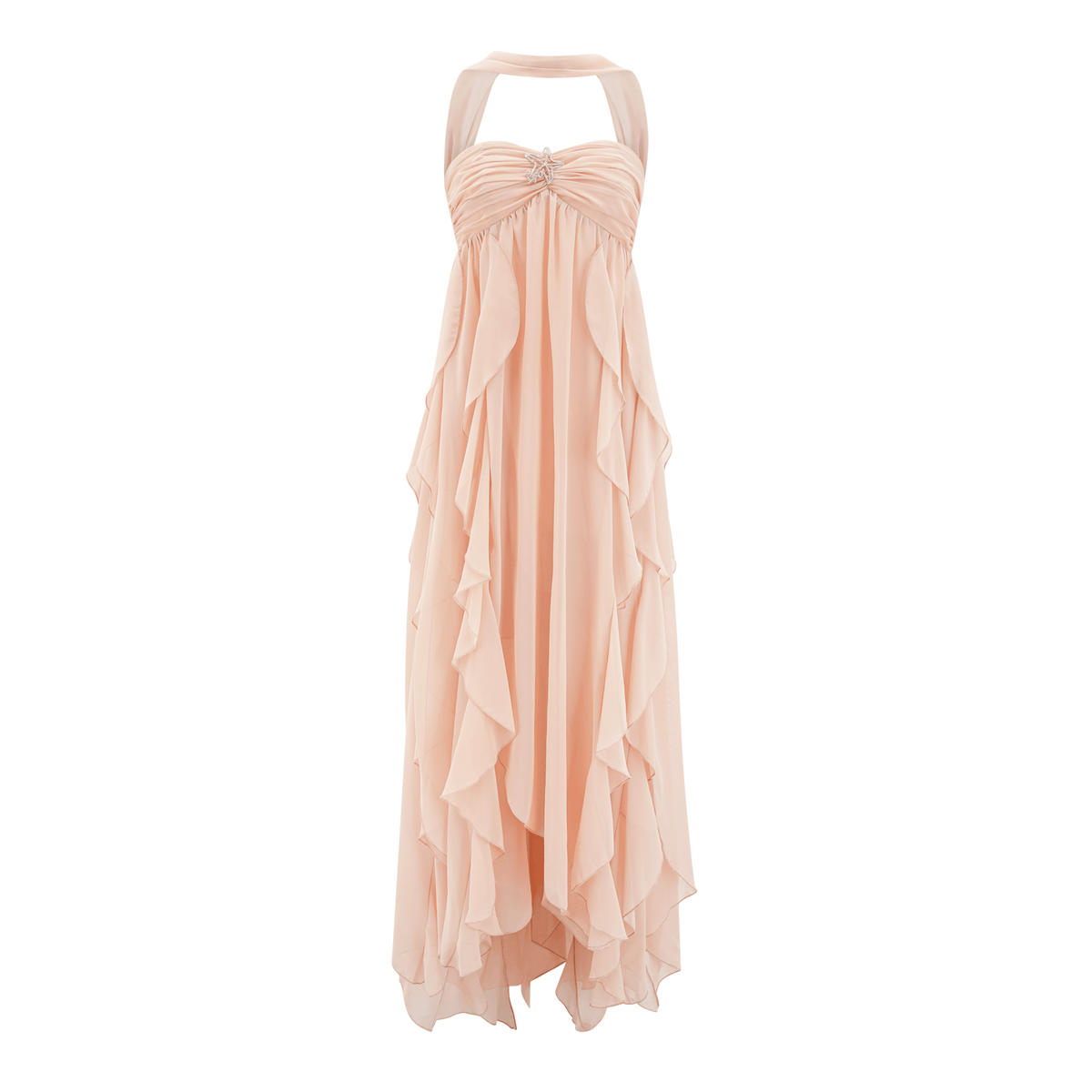 Mariah white chiffon ruffle halter neck maxi dress