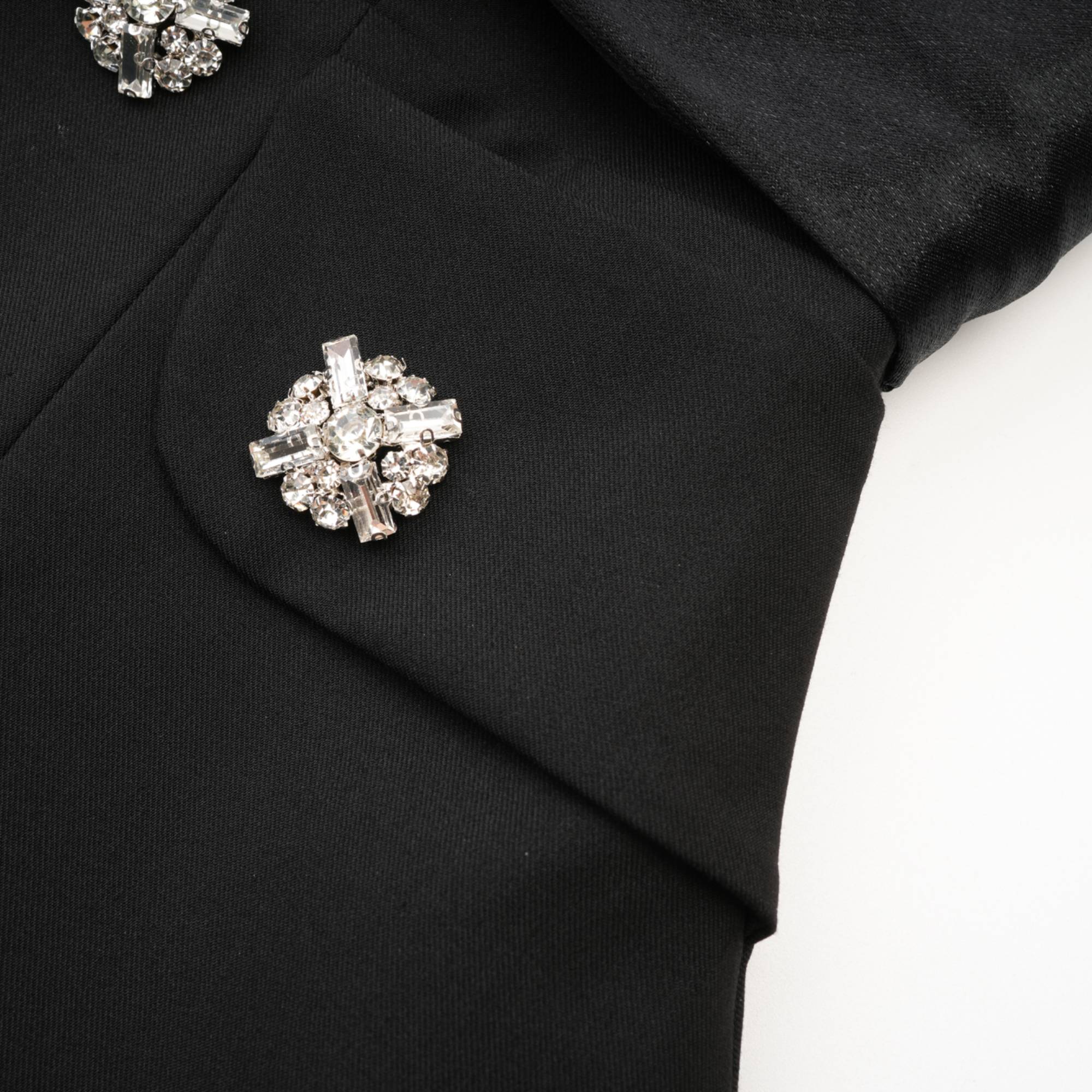 Mealla black crystal-button flared mini dress