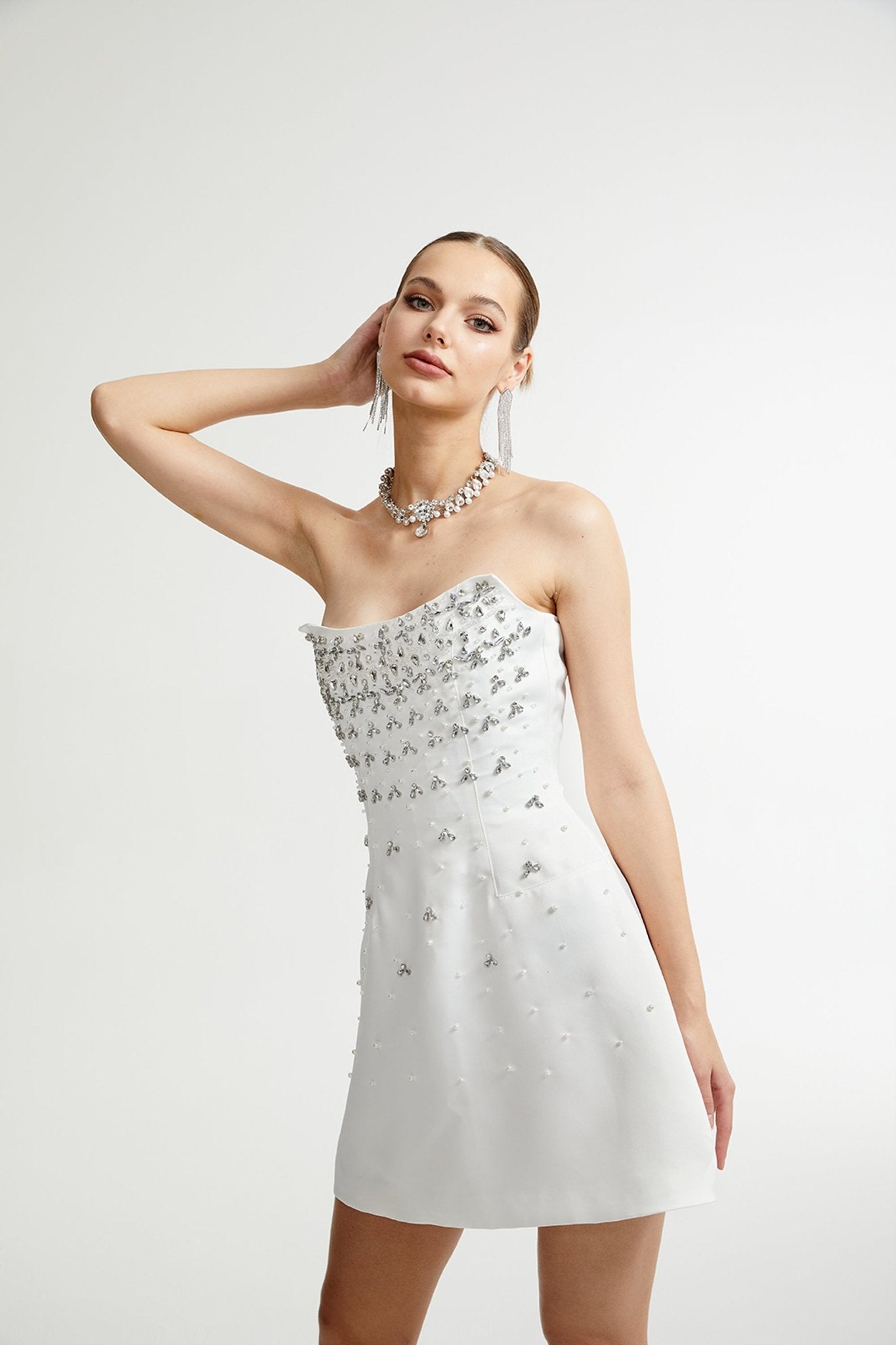 Melisande white embellished mini dress (Final Sale-US Only)