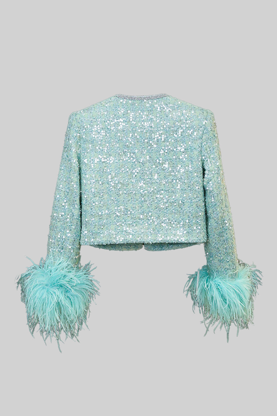 TIFFANY SPARKLING FEATHER EMBELLISHED SKIRT & VEST 2 PIECE CO-ORD - TIFFANY BLUE