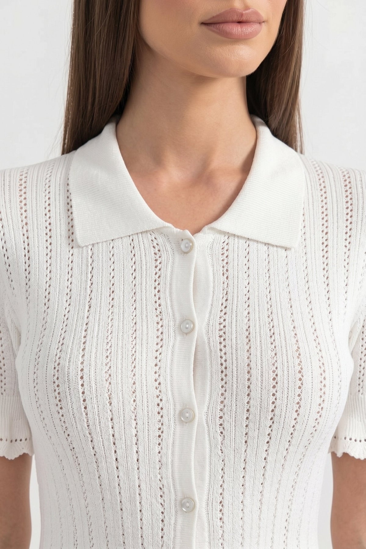Ludivine White Peter-Pan Collar Knit Peplum Maxi Dress With Lace Hem