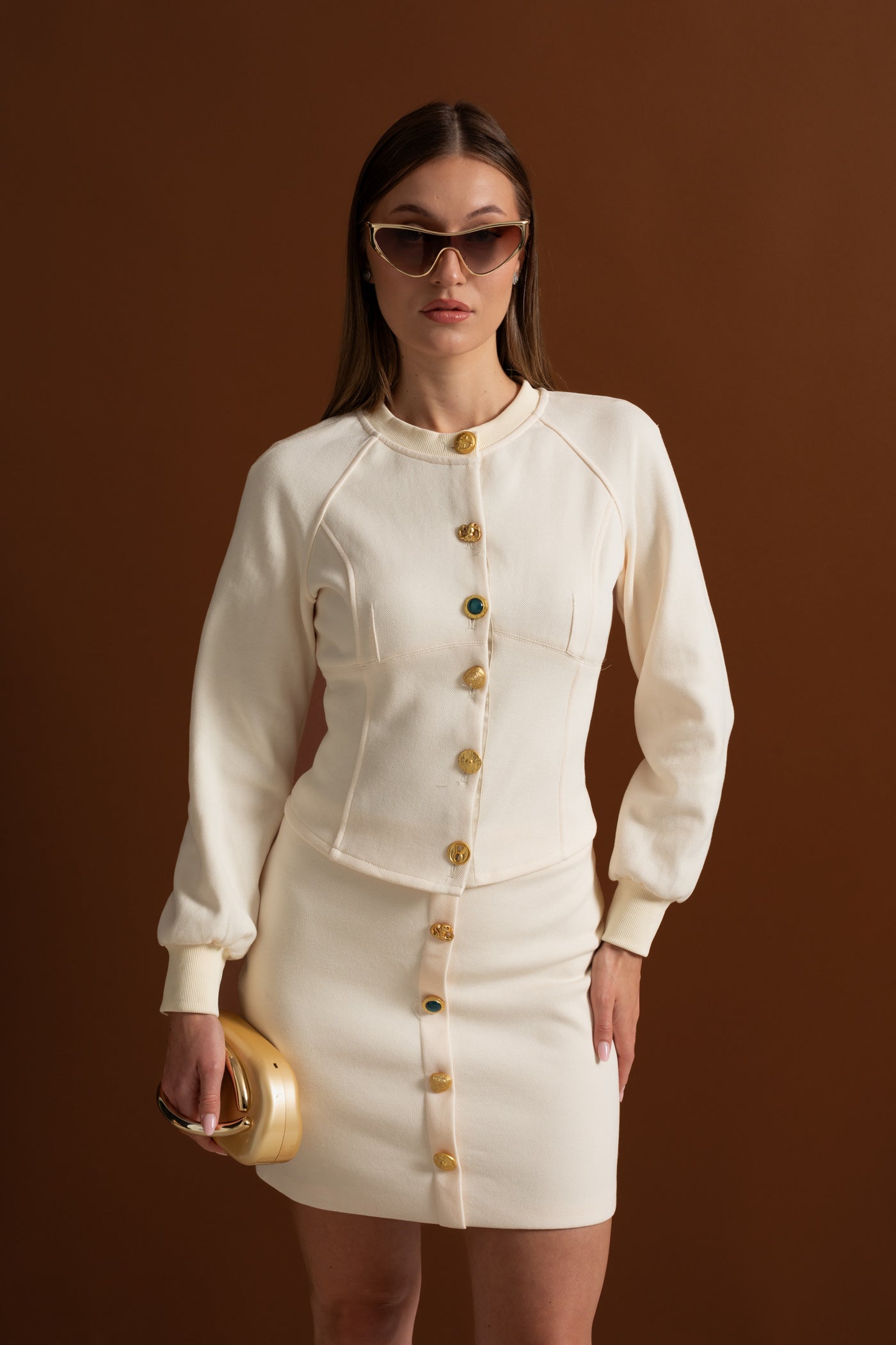 Embellished Button Co-ord Set – Ivoire