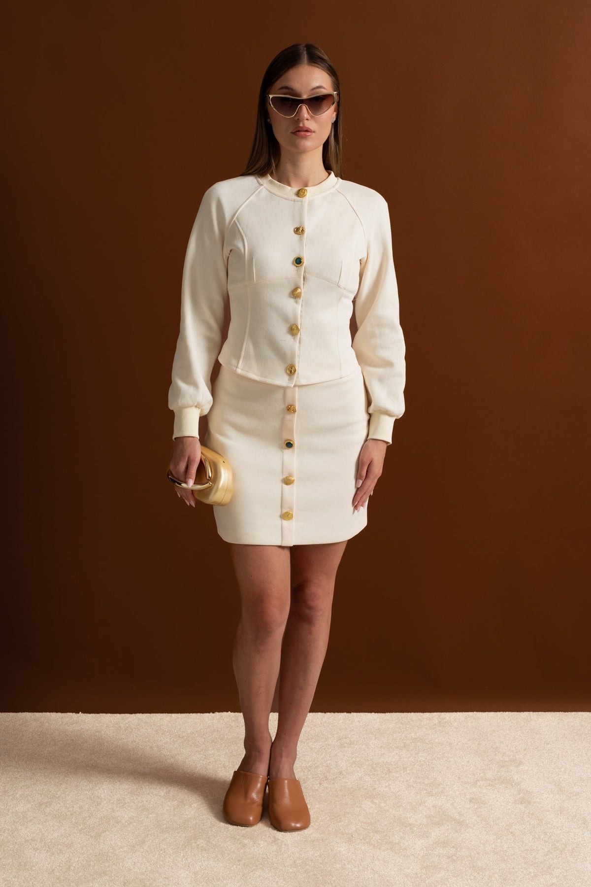 Embellished Button Co-ord Set – Ivoire