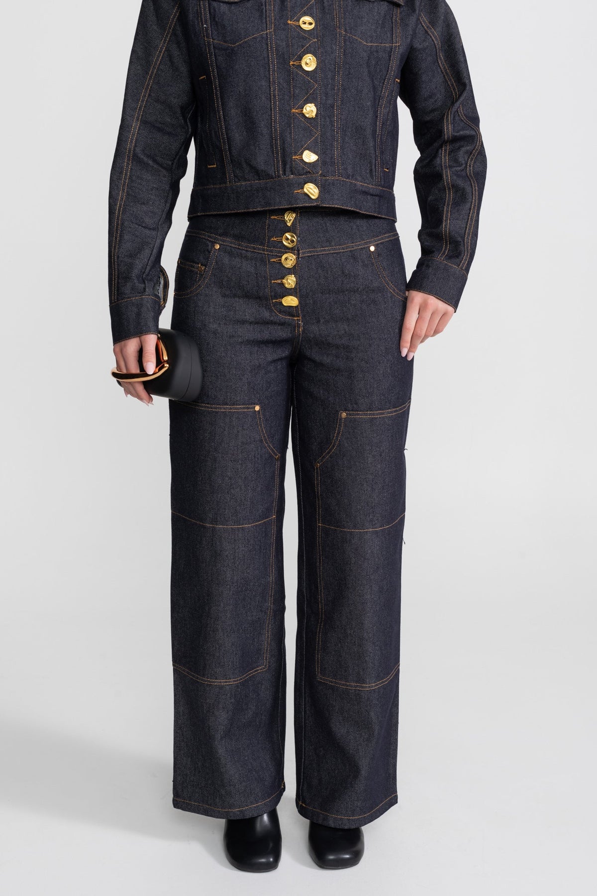 Gold Button Denim Co-ord Set – Indigo