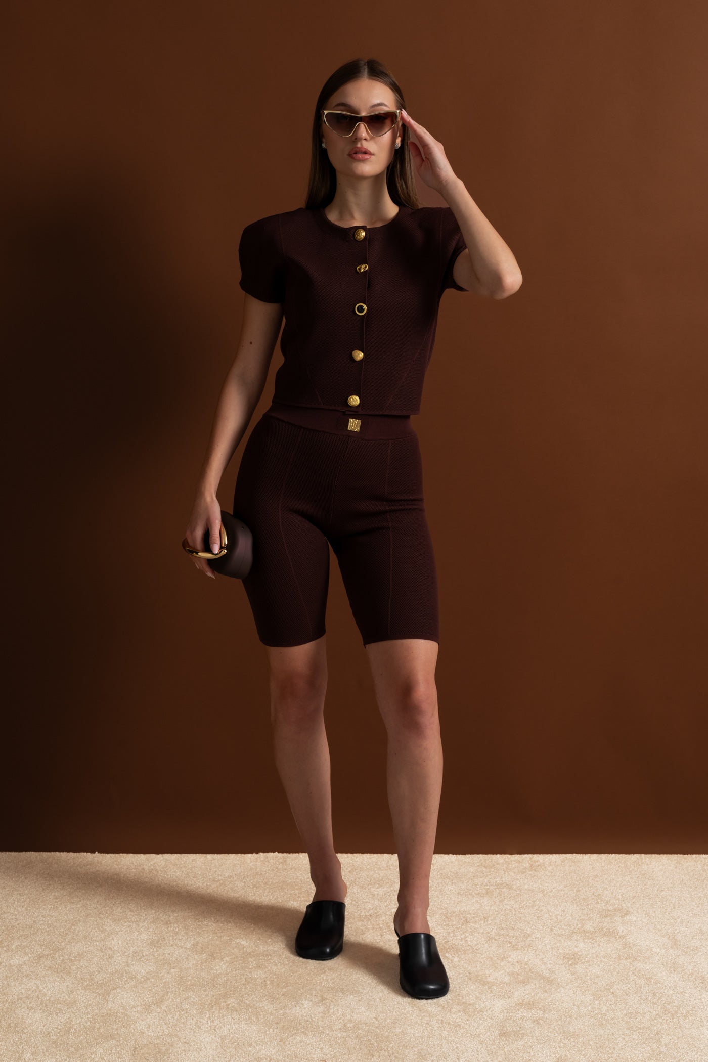 Textured Knit Co-ord Set With Structured Shoulders – Deep Burgundy