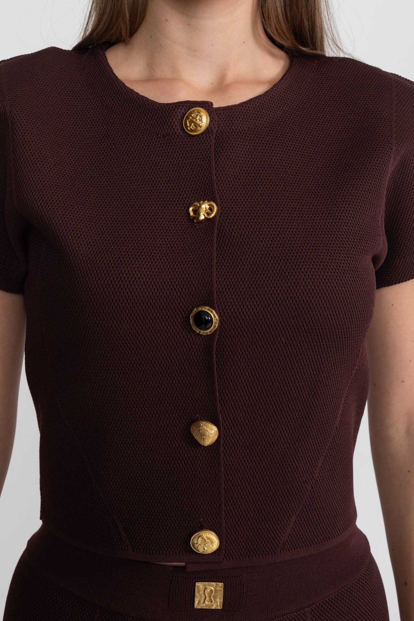 Textured Knit Co-ord Set With Structured Shoulders – Deep Burgundy