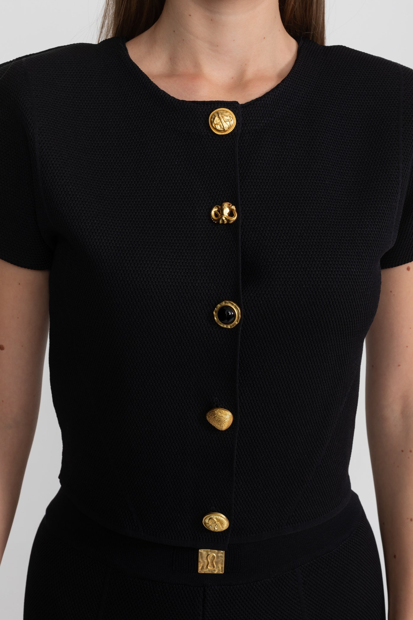 Textured Knit Co-ord Set With Structured Shoulders – Black