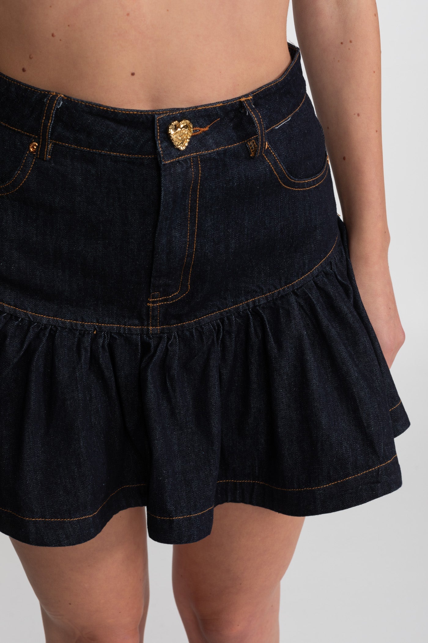 Denim Bustier Co-ord Set With Contrasting Stitching – Indigo