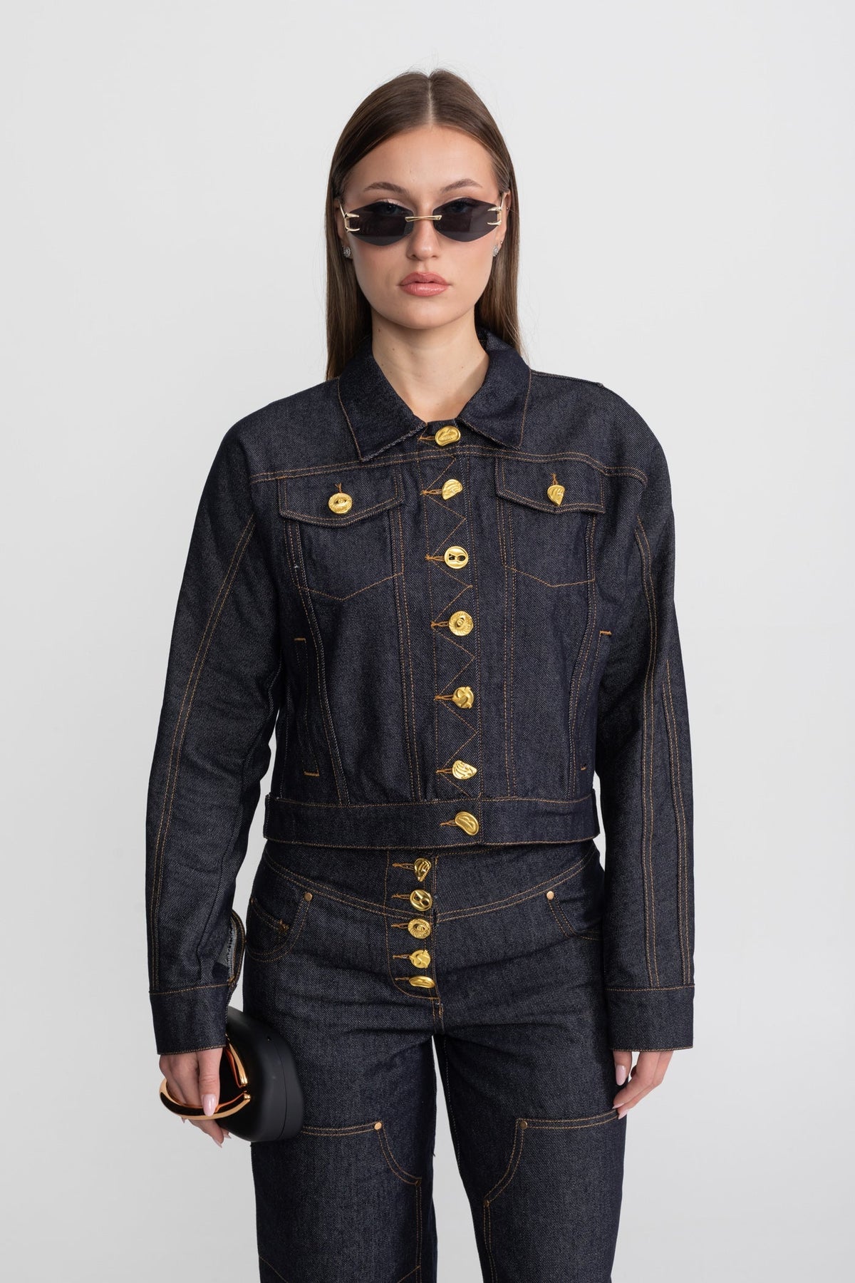 Gold Button Denim Co-ord Set – Indigo