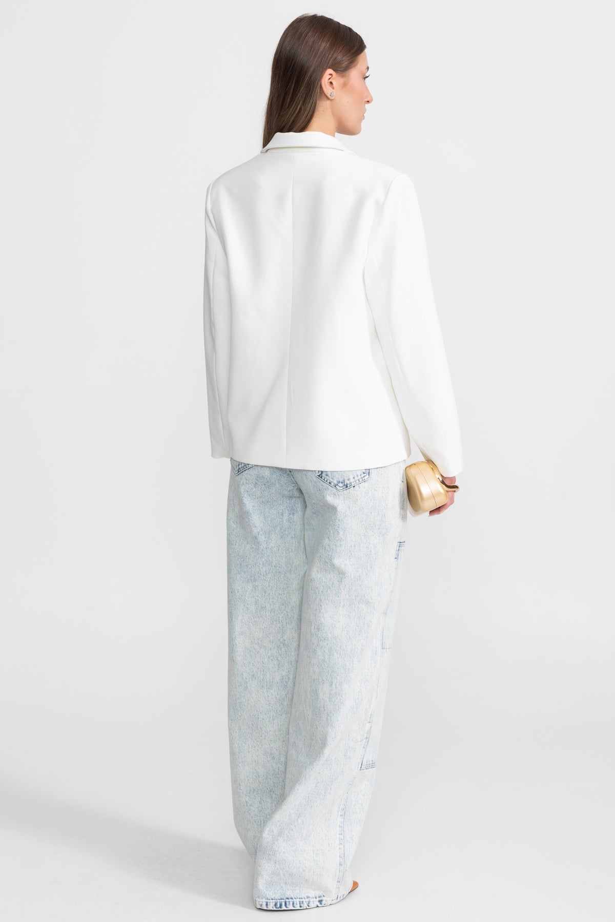 Double-Breasted Tailored Blazer With Peak Lapels – White