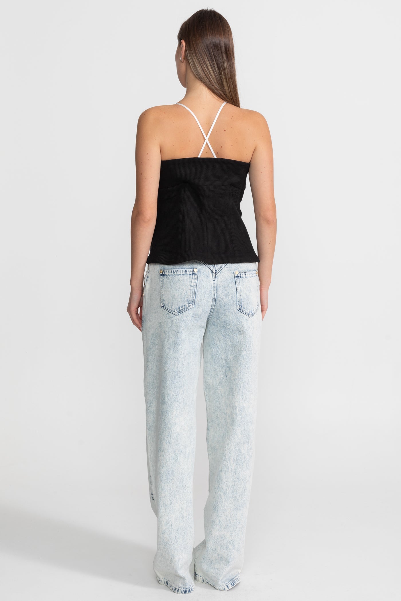 Contrast Floral Appliqué Bustier Top – Black/White