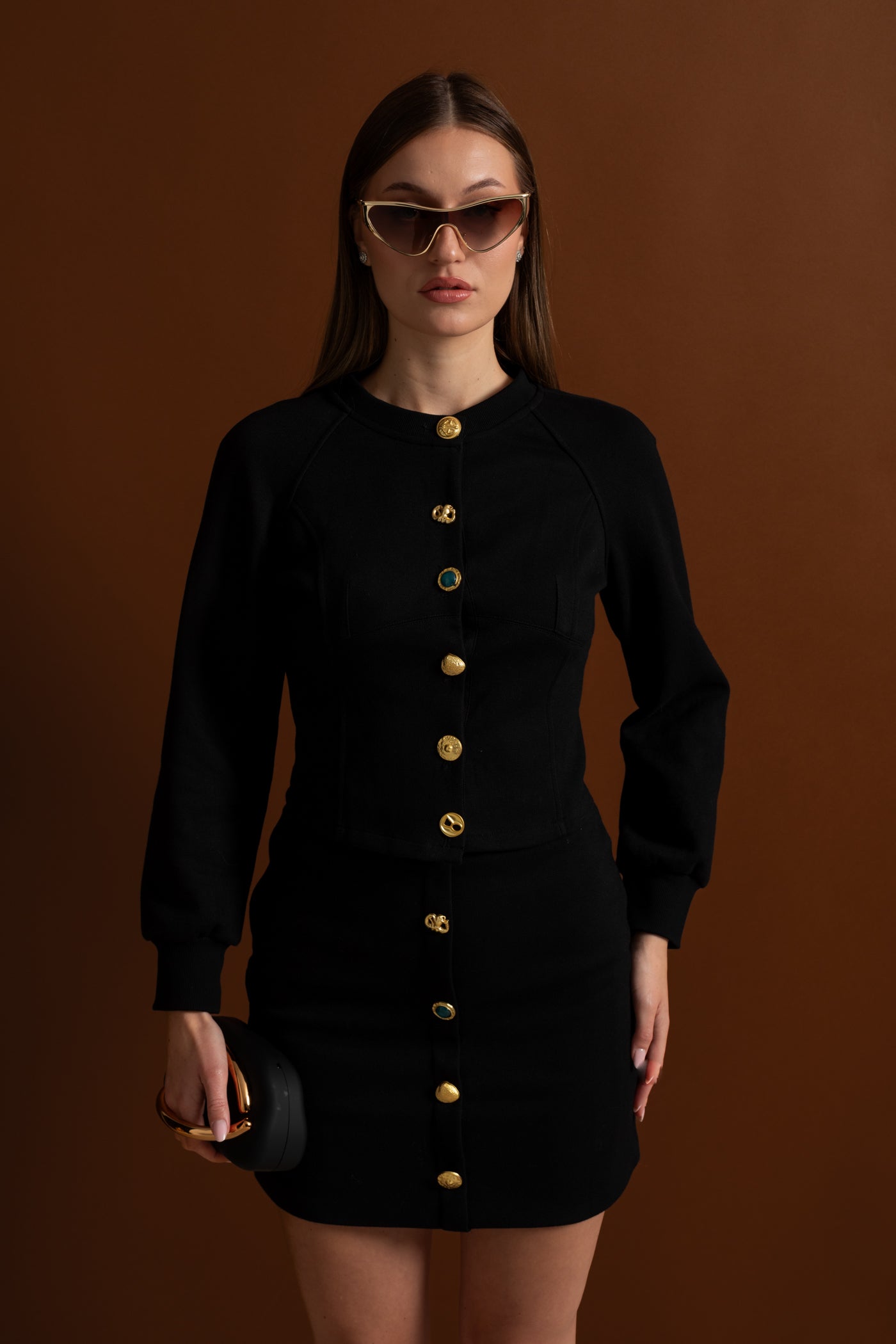 Embellished Button Co-ord Set – Black