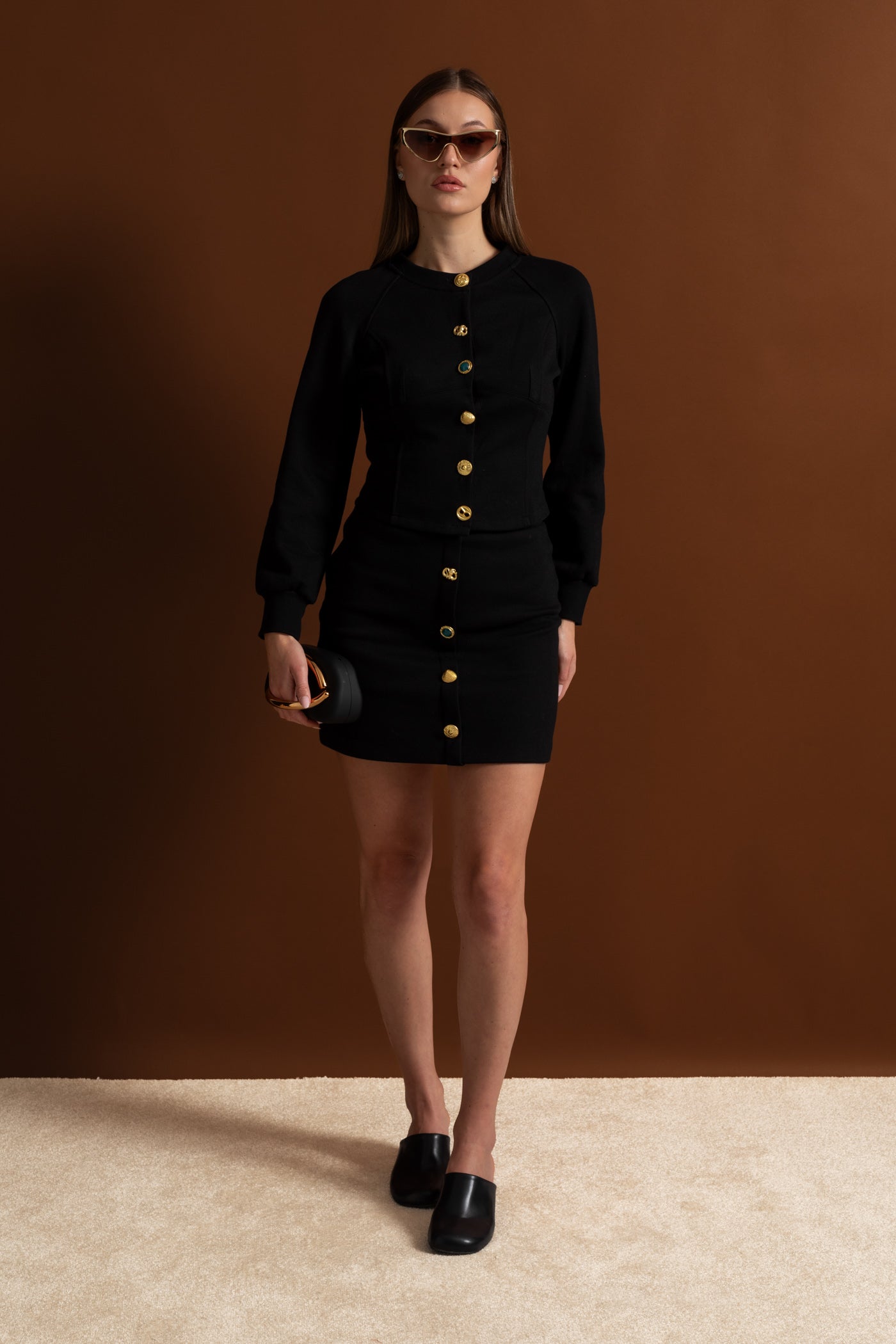 Embellished Button Co-ord Set – Black