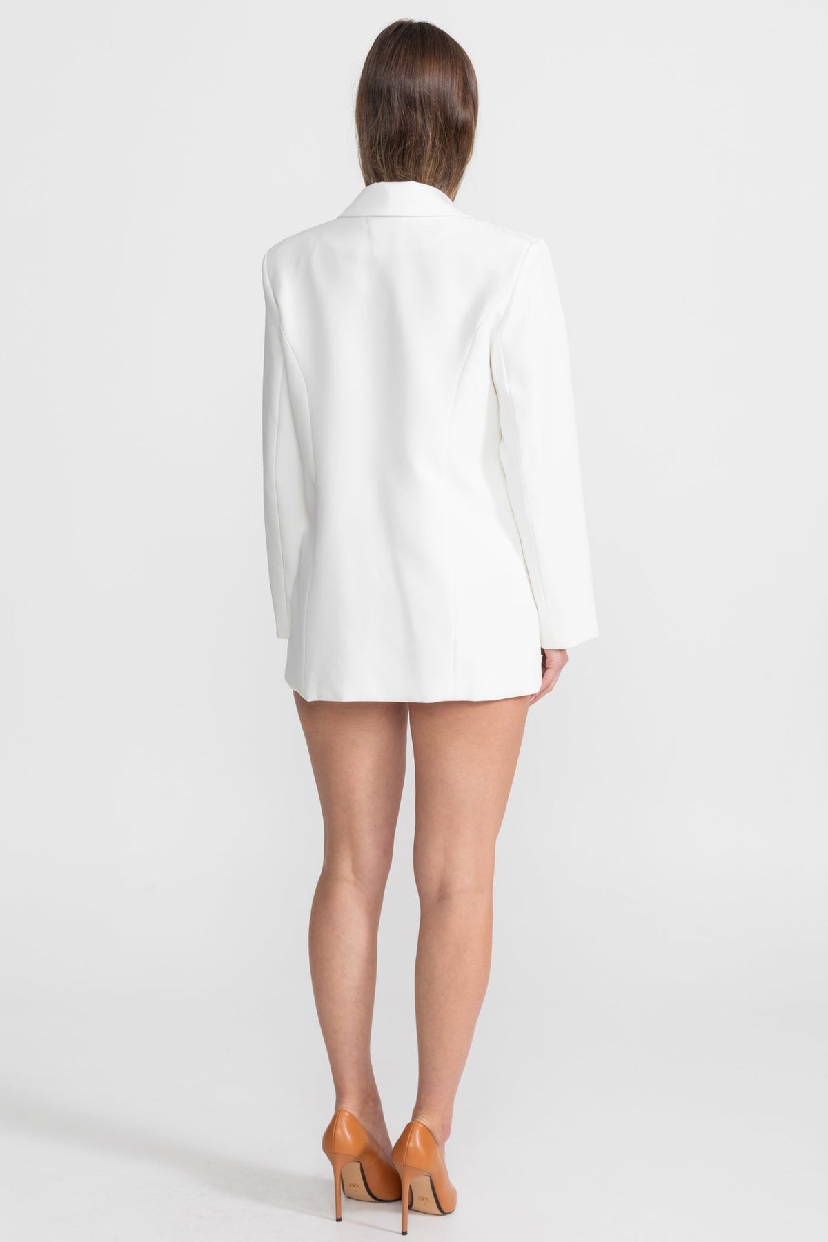 Crystal Brooch Blazer With Shawl Lapels – White