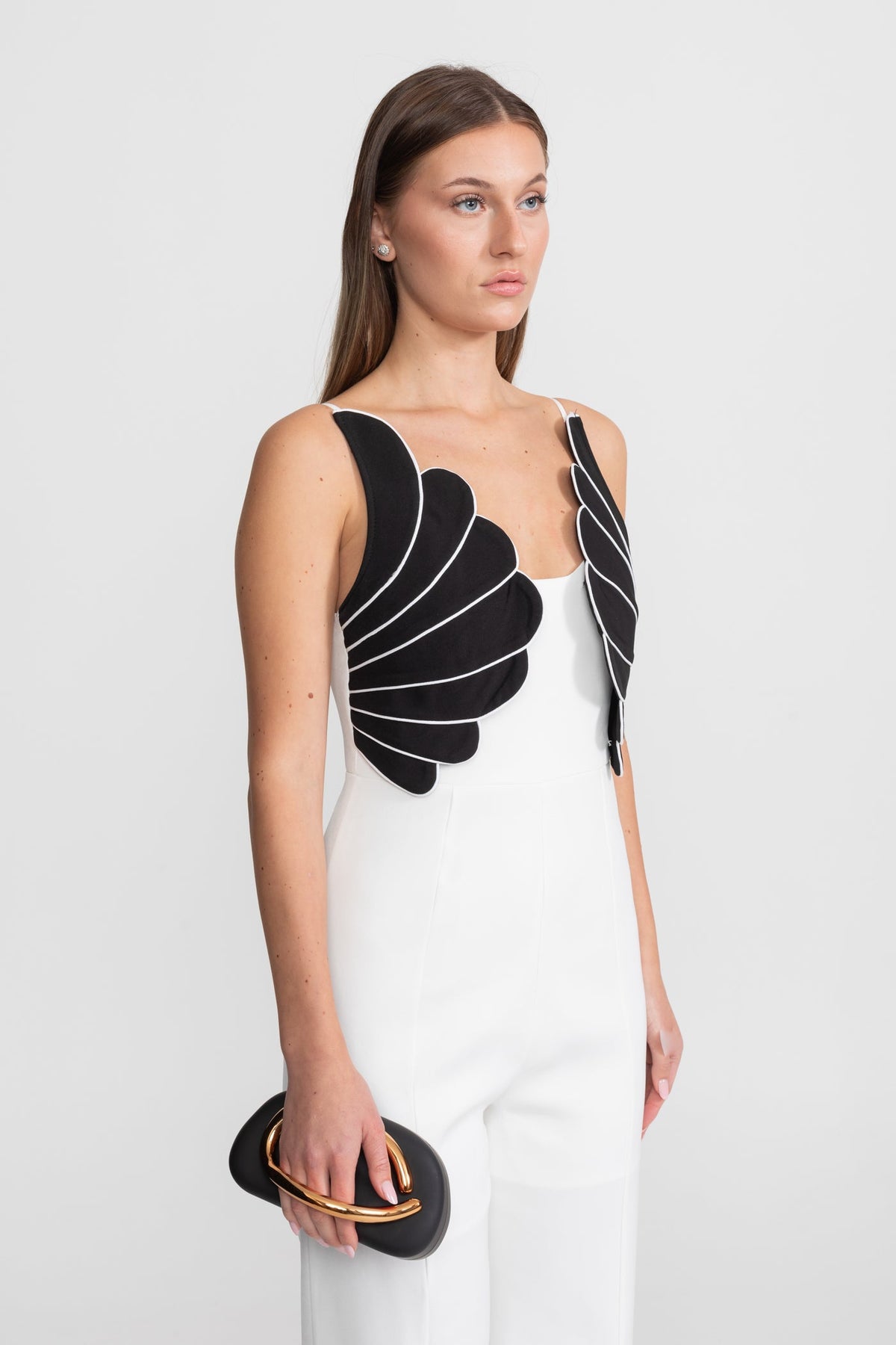 Wing Detail Jumpsuit – White & Black