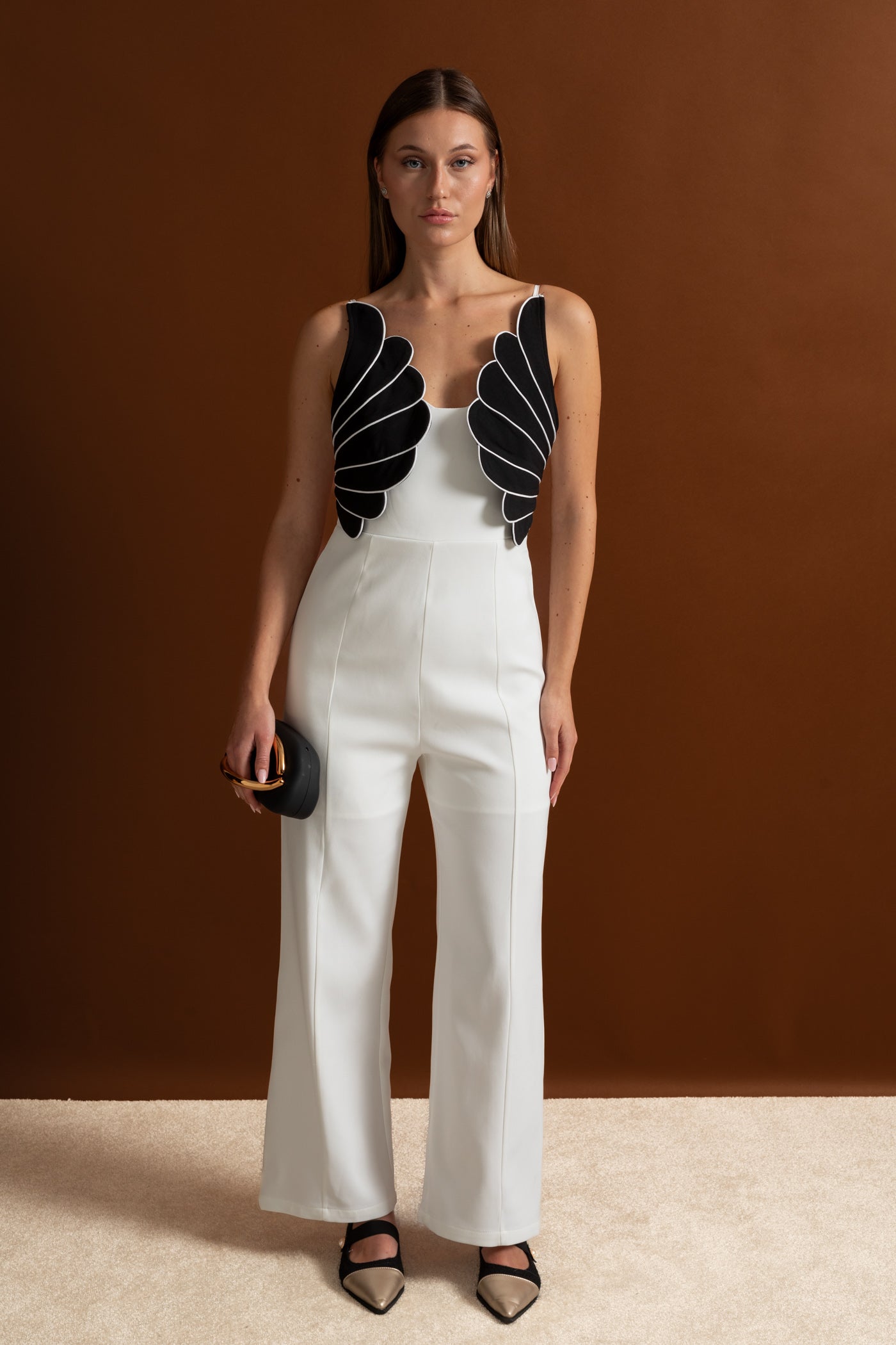 Wing Detail Jumpsuit – White & Black
