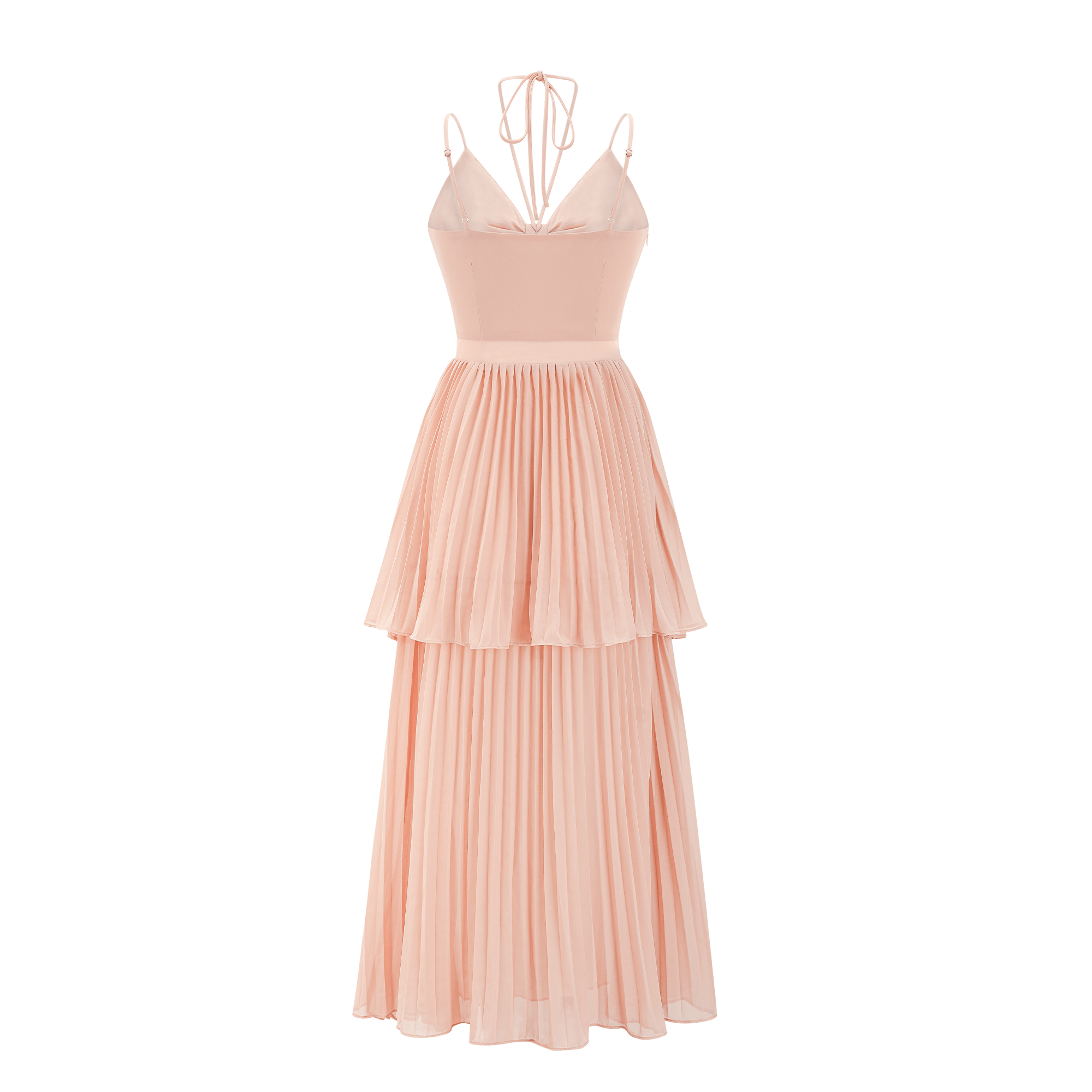 Olympe pink pleated tiered midi dress