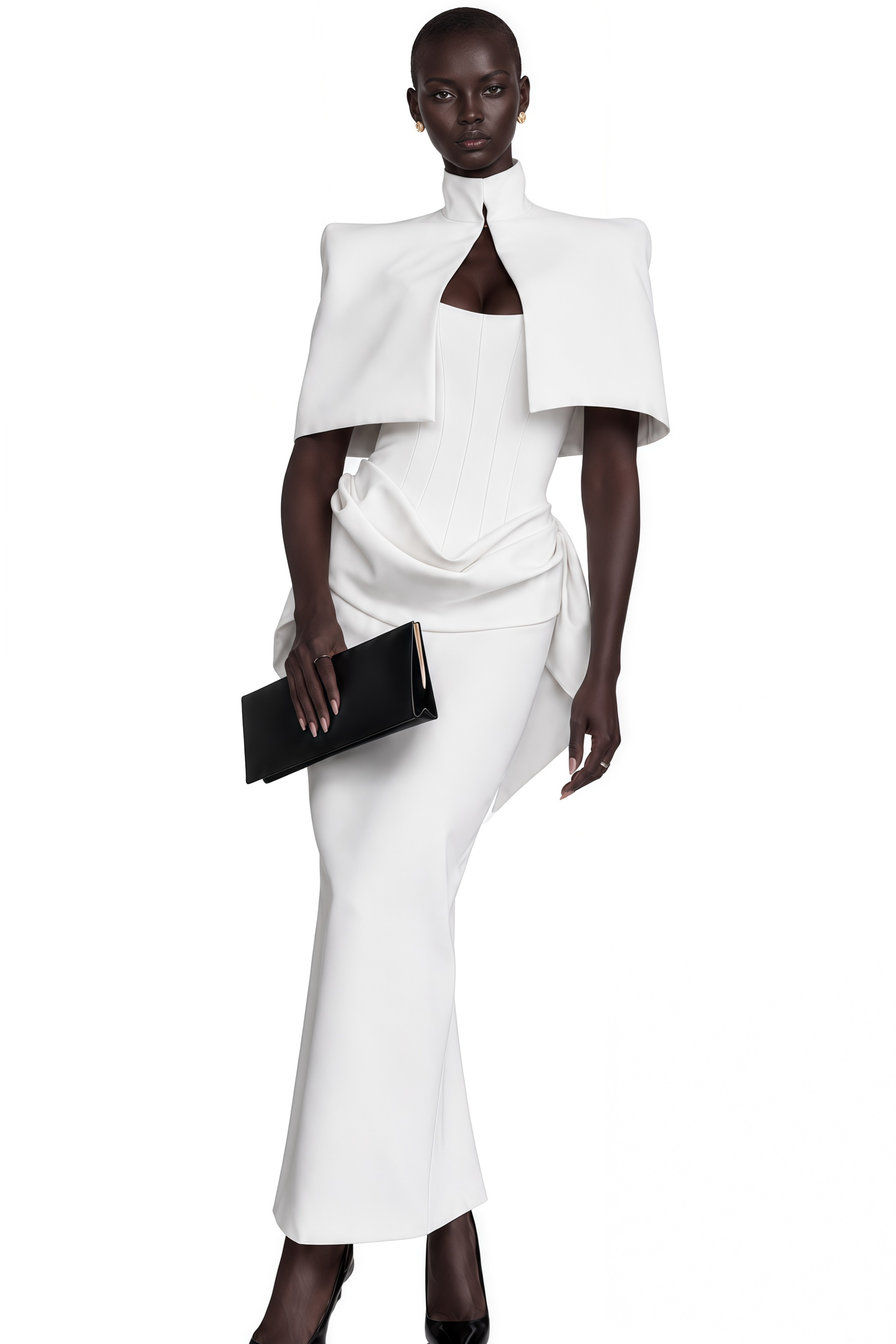 Felice White Structured Cape & Corset Dress Set