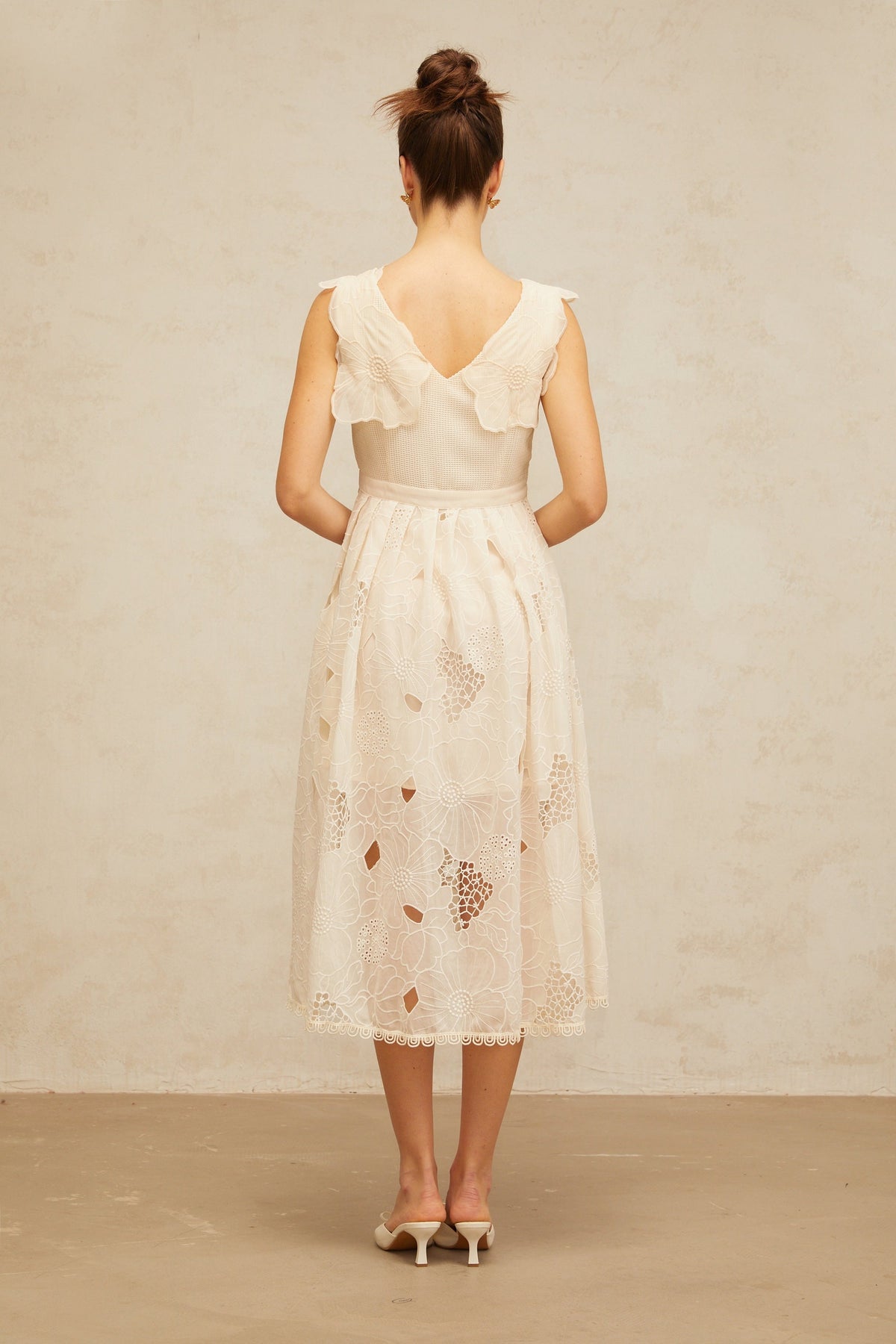 Anaïs neutrals beaded floral-embroidered midi dress (Final Sale-US Only)