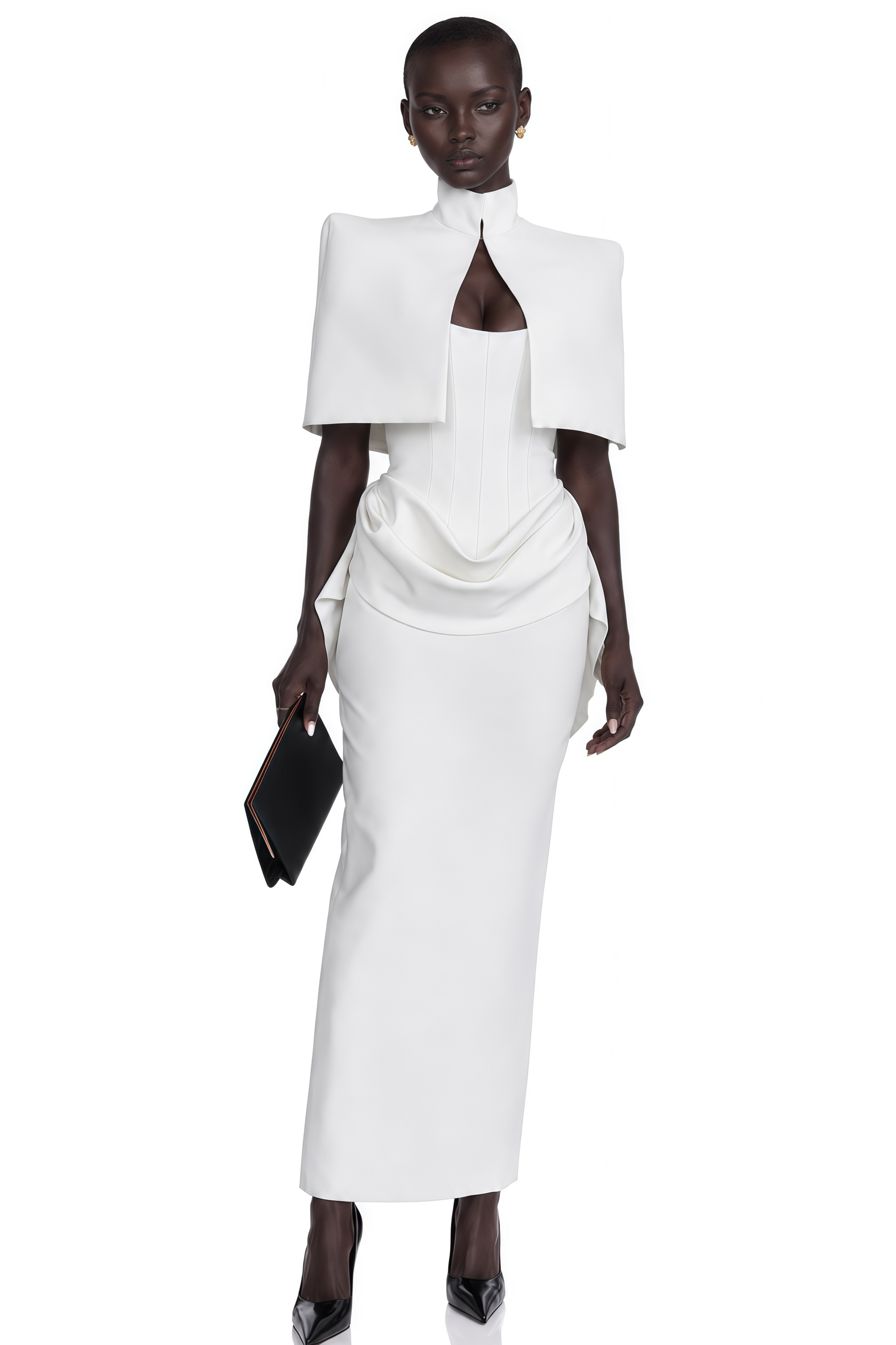 Felice White Structured Cape & Corset Dress Set