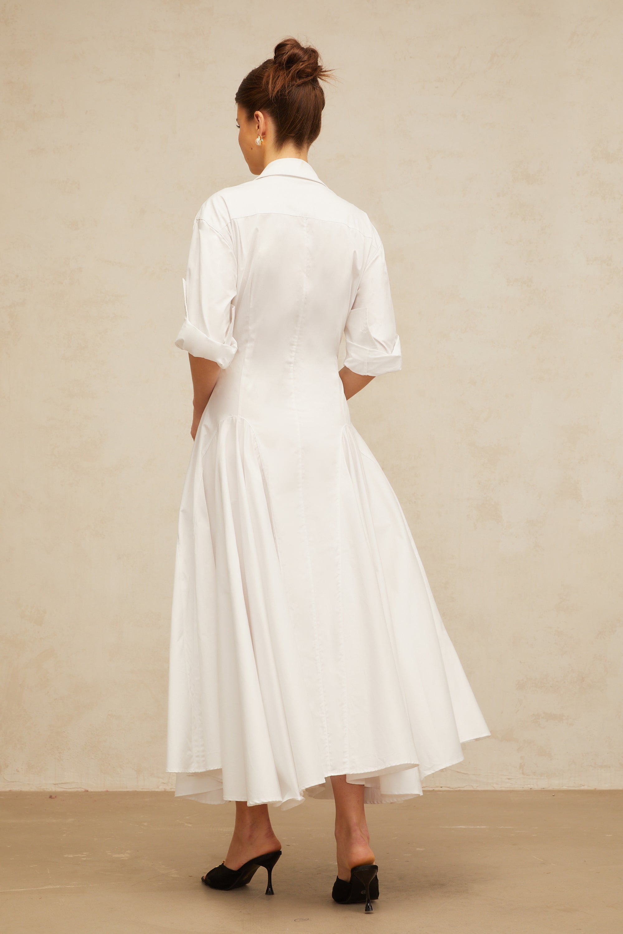 Dulcie white front-slit shirred shirt dress (Final Sale-US Only)