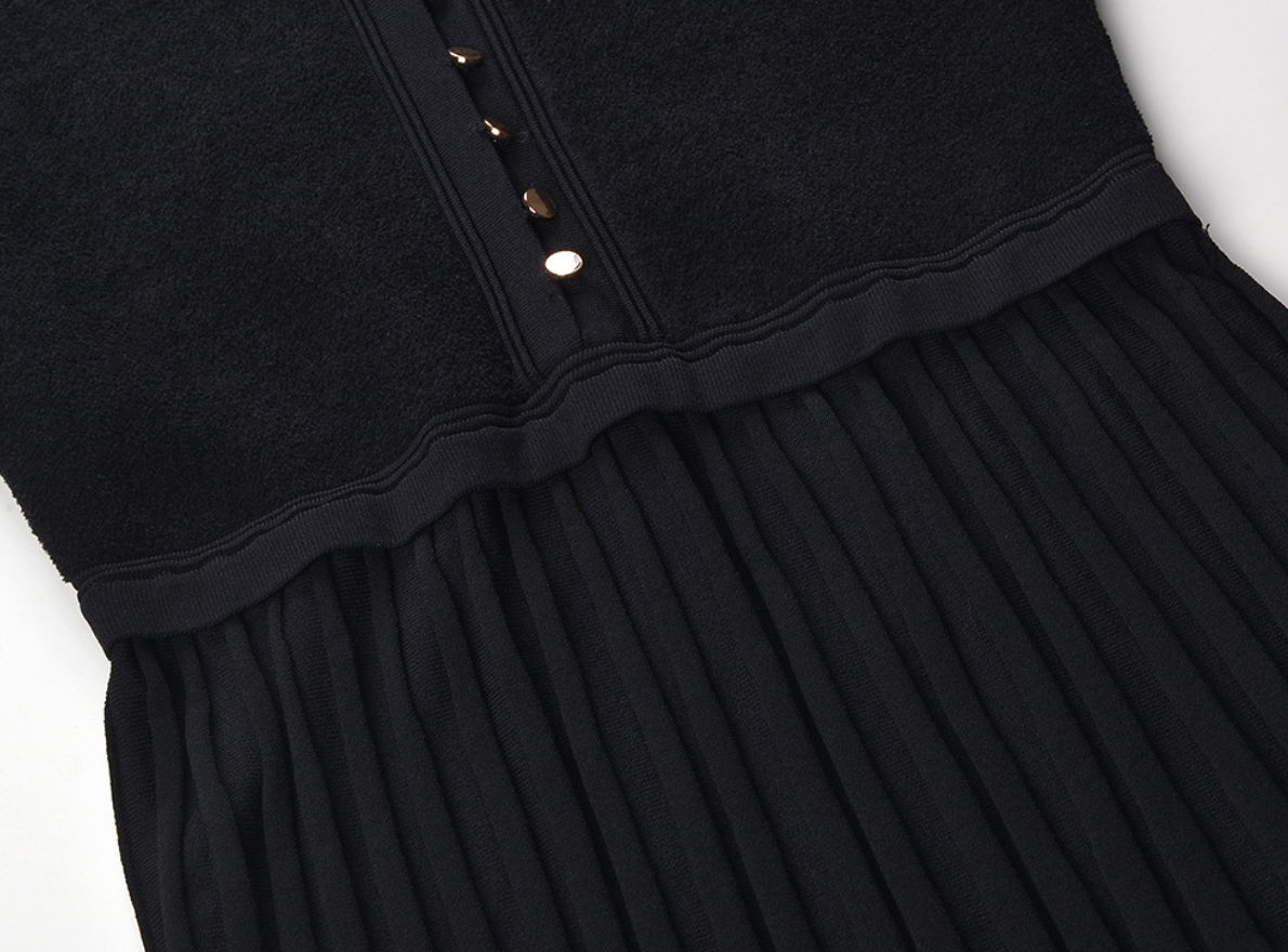 SANDRO EVANGELINE SUEDE PLEATED MINI DRESS - BLACK