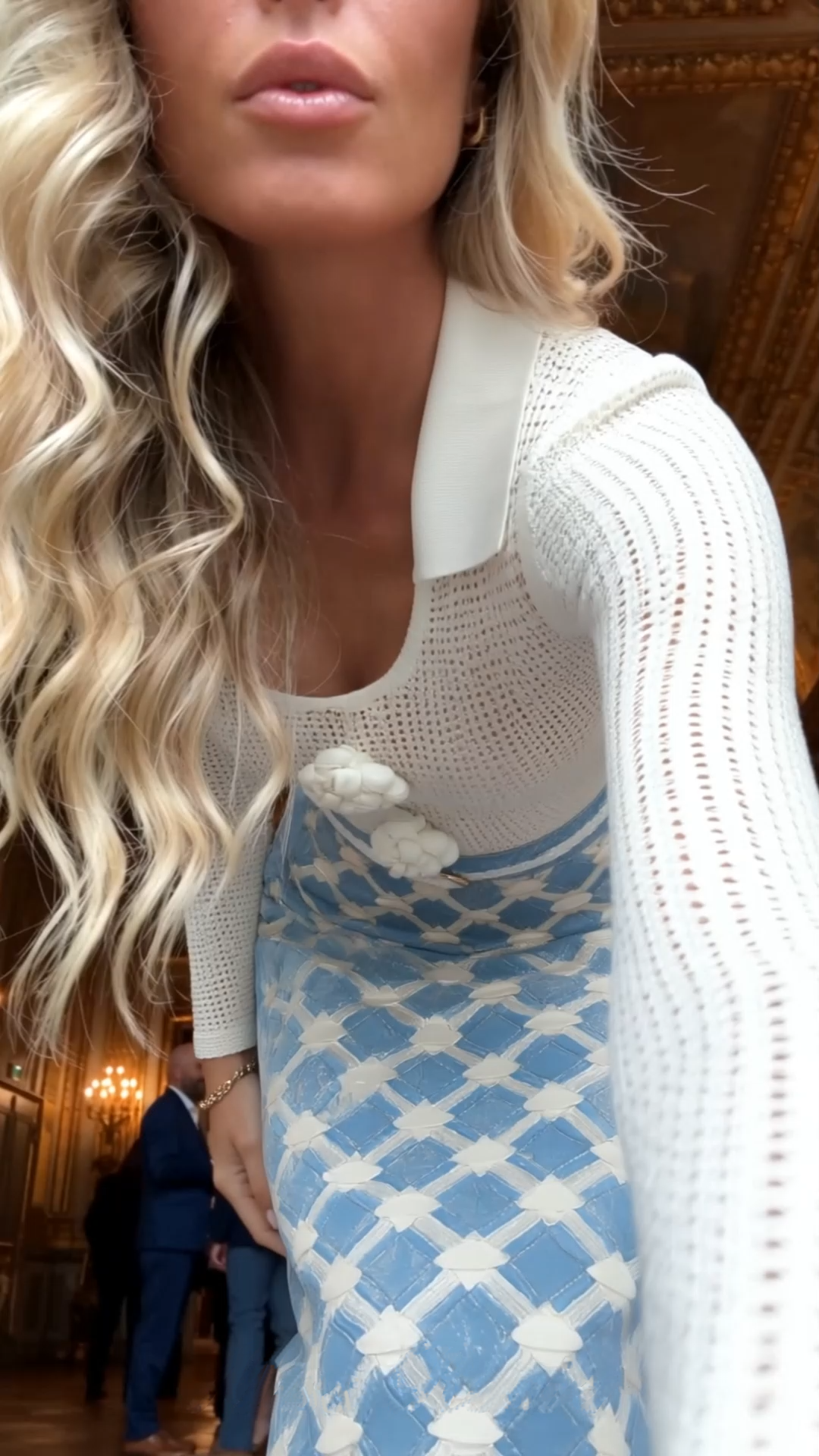 penelope blue knit midi dress with 3d florals