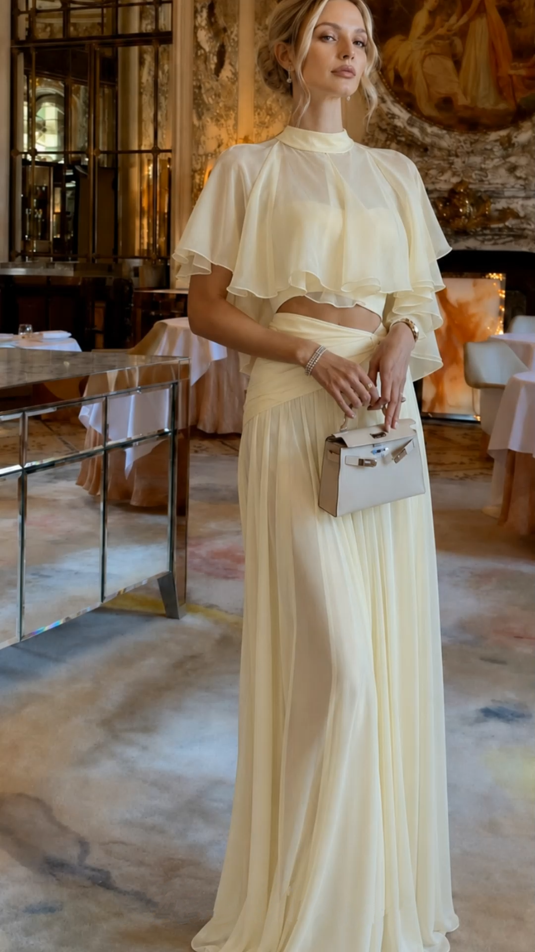 penelope yellow cut-out top & maxi skirt set