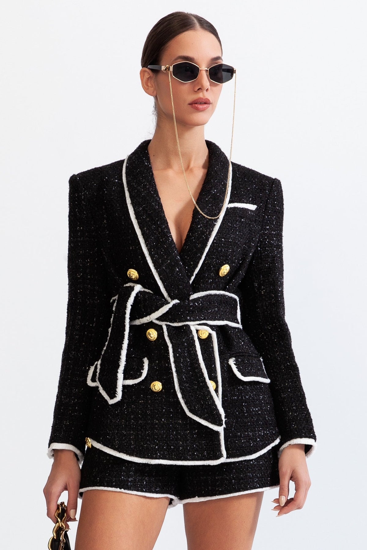 AMARA Double breasted tweed jacket - Black