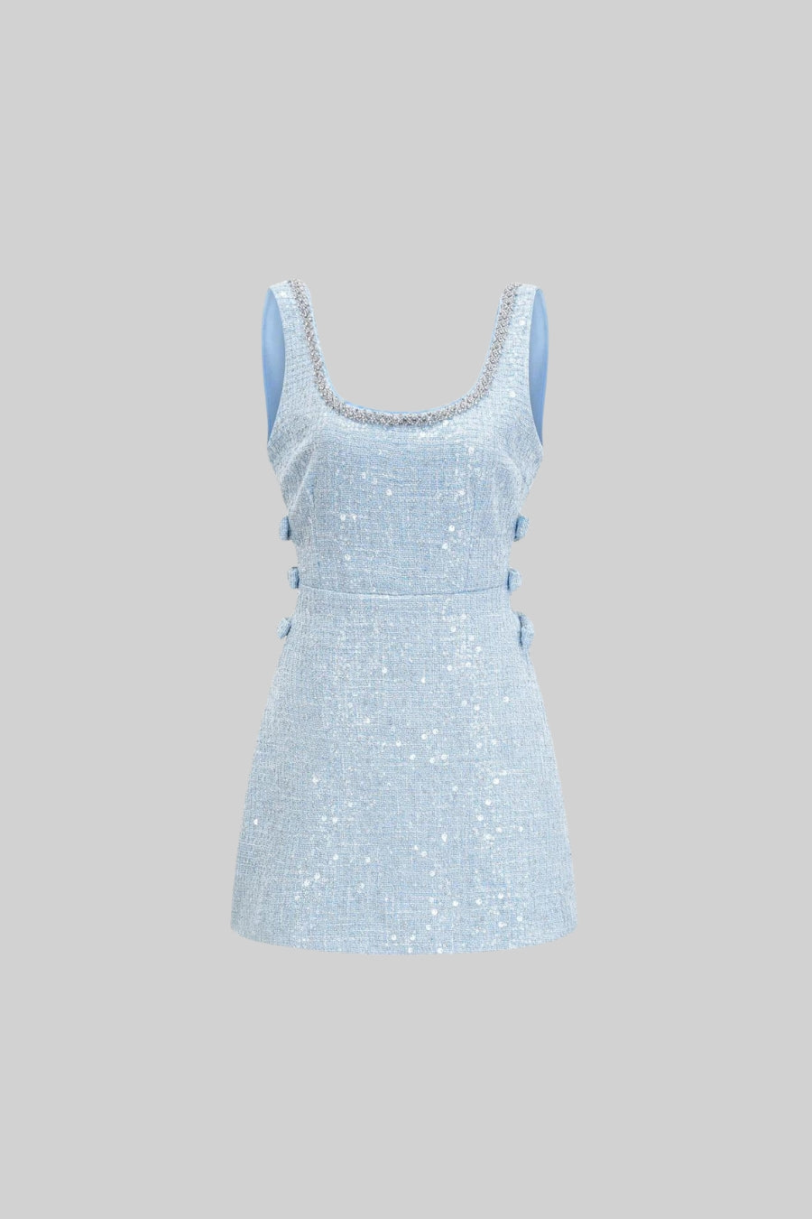 Sleeveless Mini Ribbons Dress with Jewelry - Light Blue