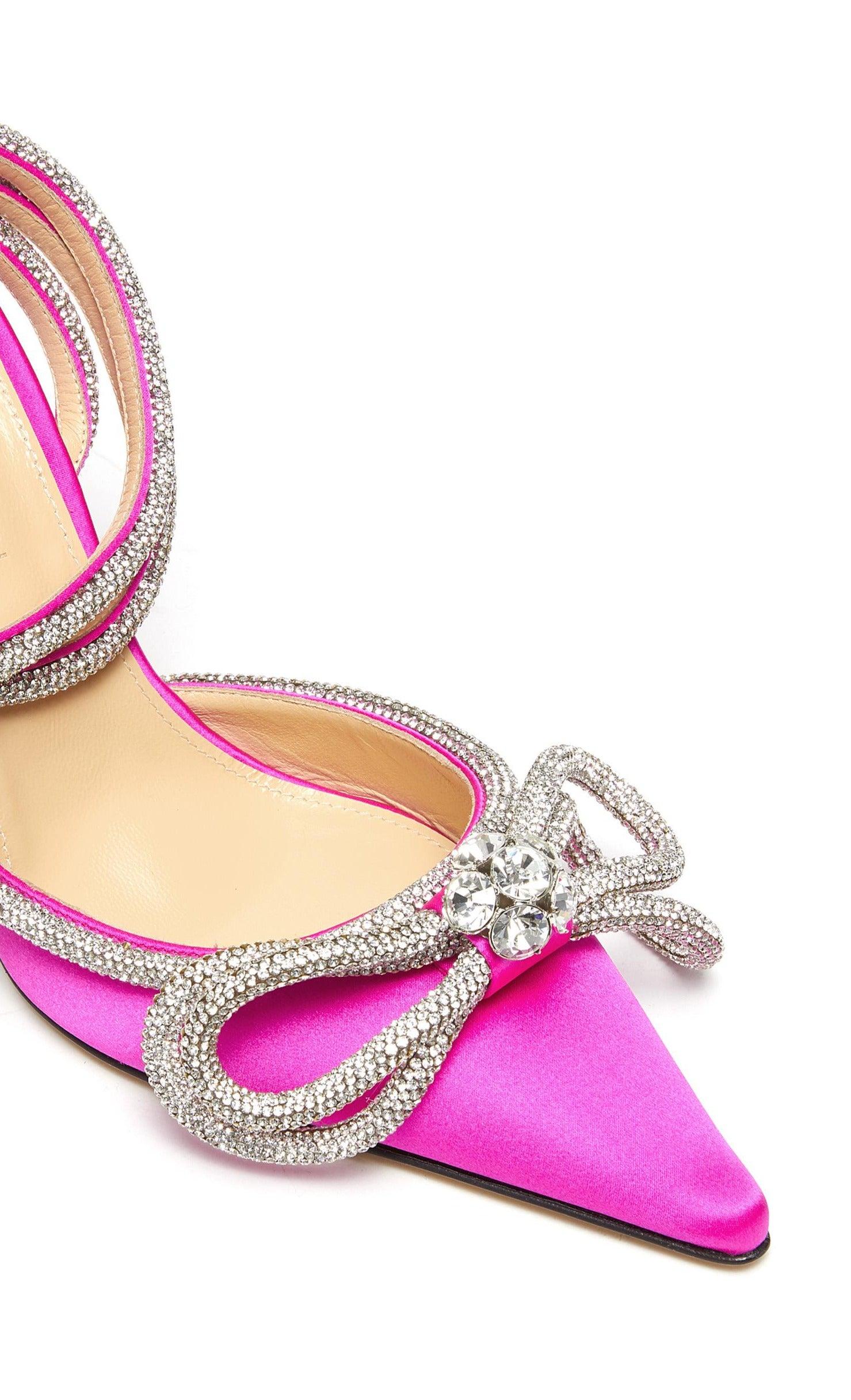 LUNA Midnight Double Crystal Bow Satin Pumps / High Heels - Pink