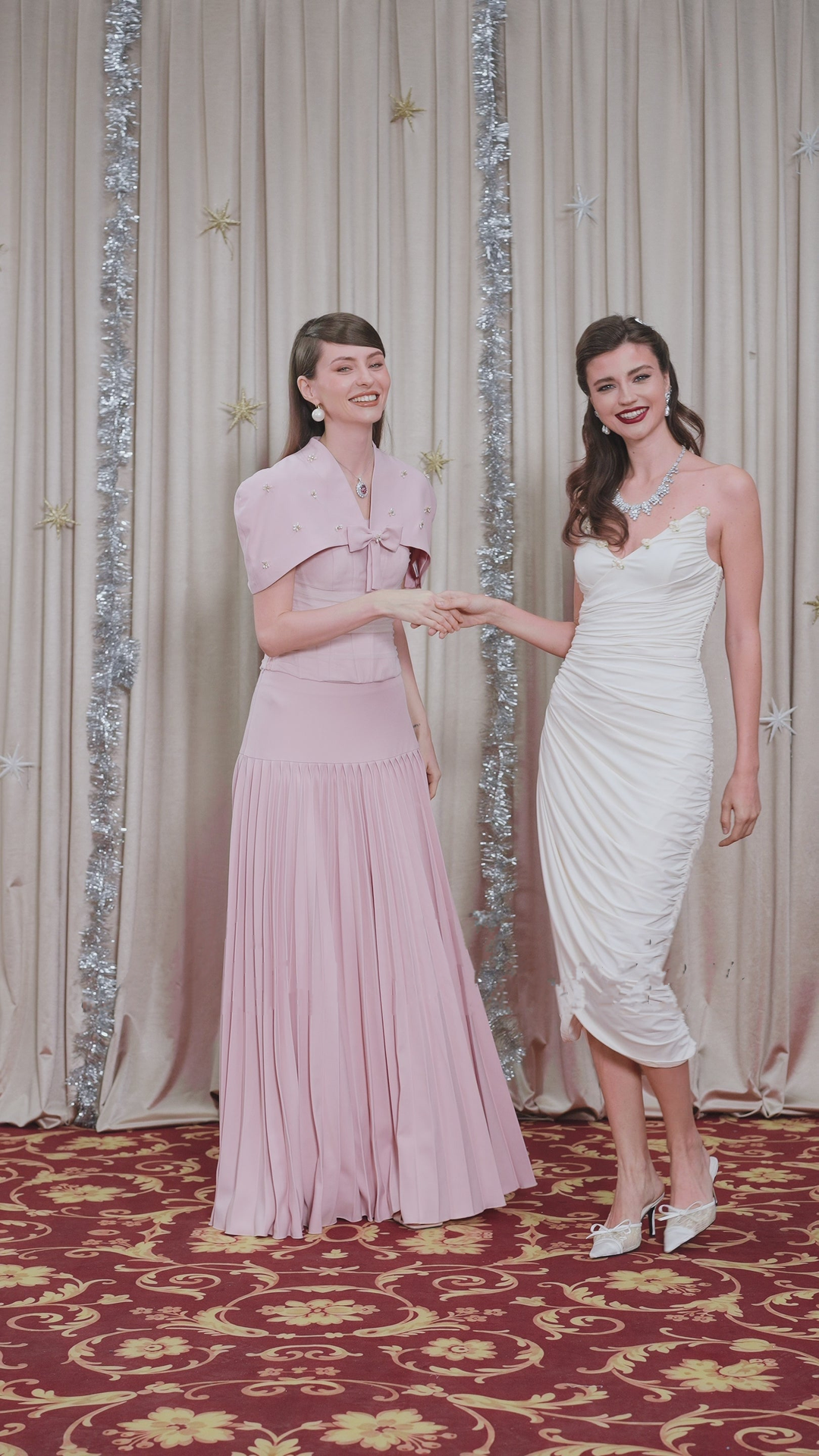 priscille pink shawl & corset top & pleated skirt set