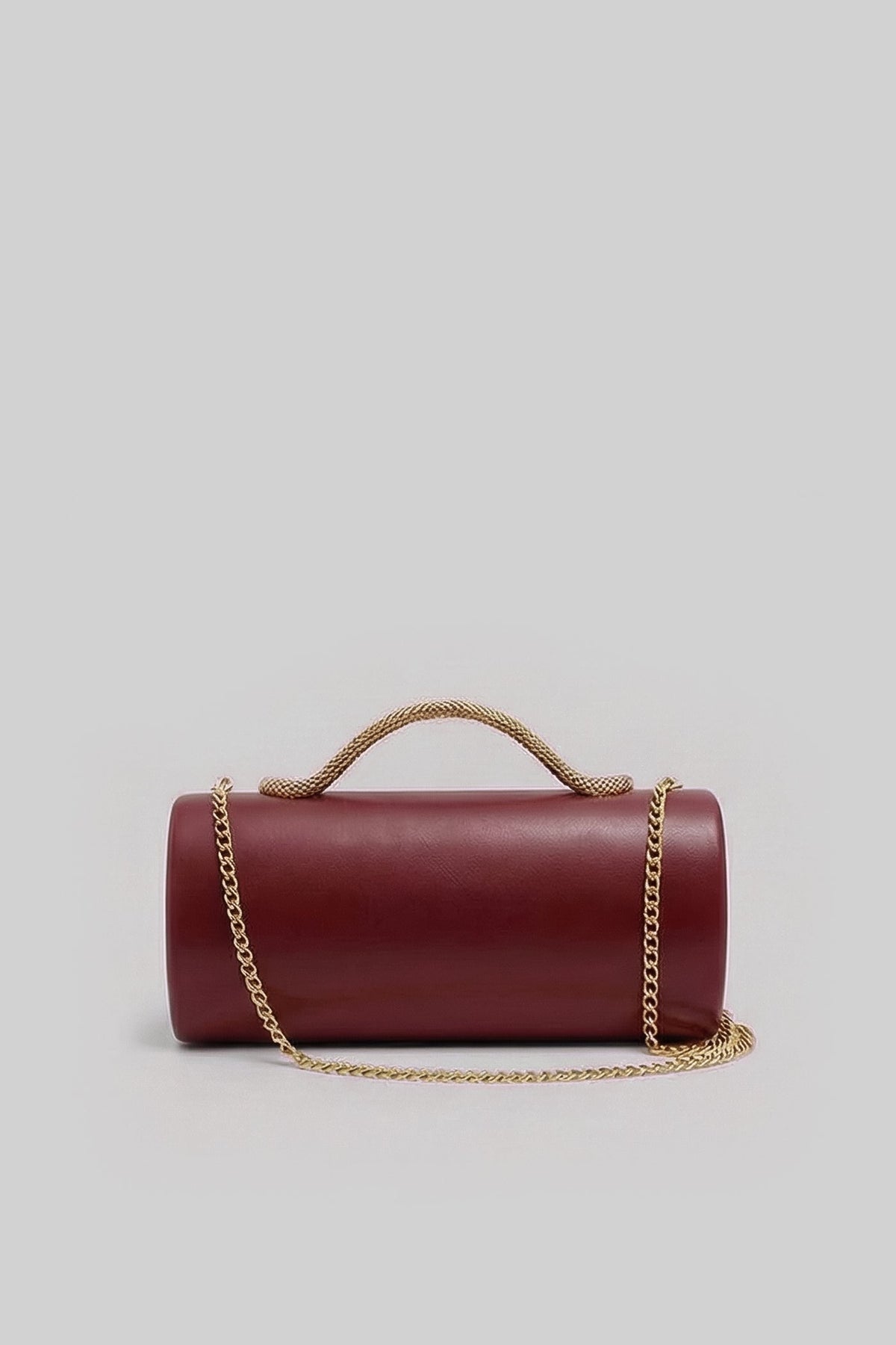 Structured Clutch Bag with Snake Handle And Gold Chain – Burgundy