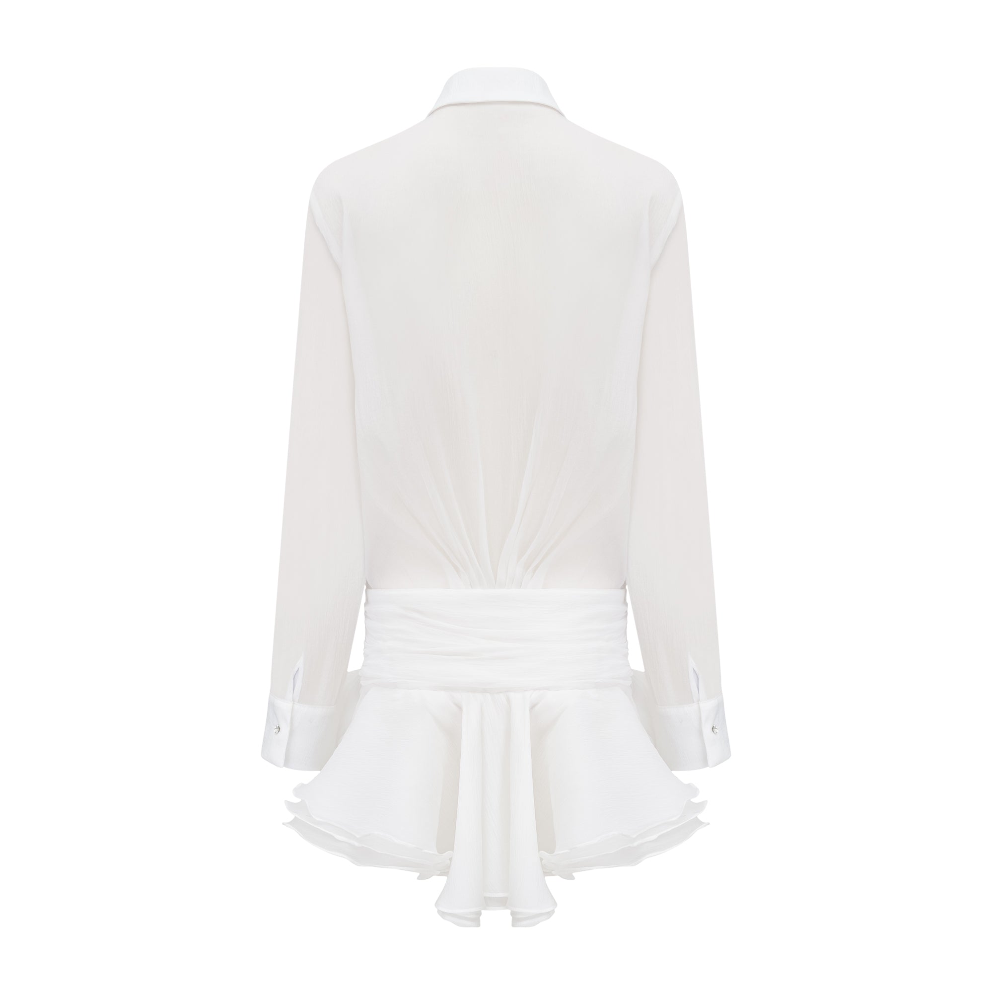 Renée white ruffled mini shirt dress