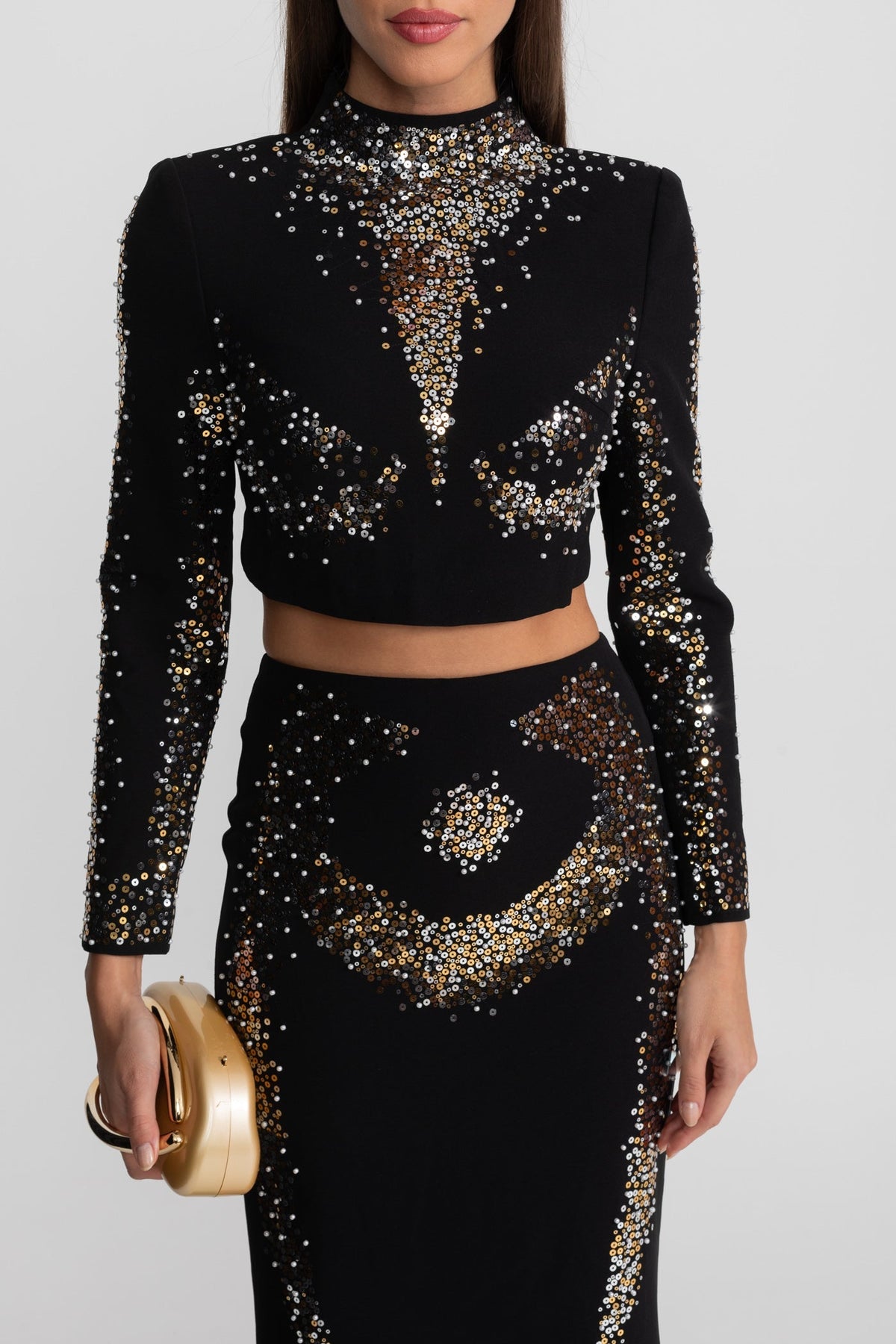 Embellished Co-Ord Set with Silver and Gold Sequin Detailing - Black