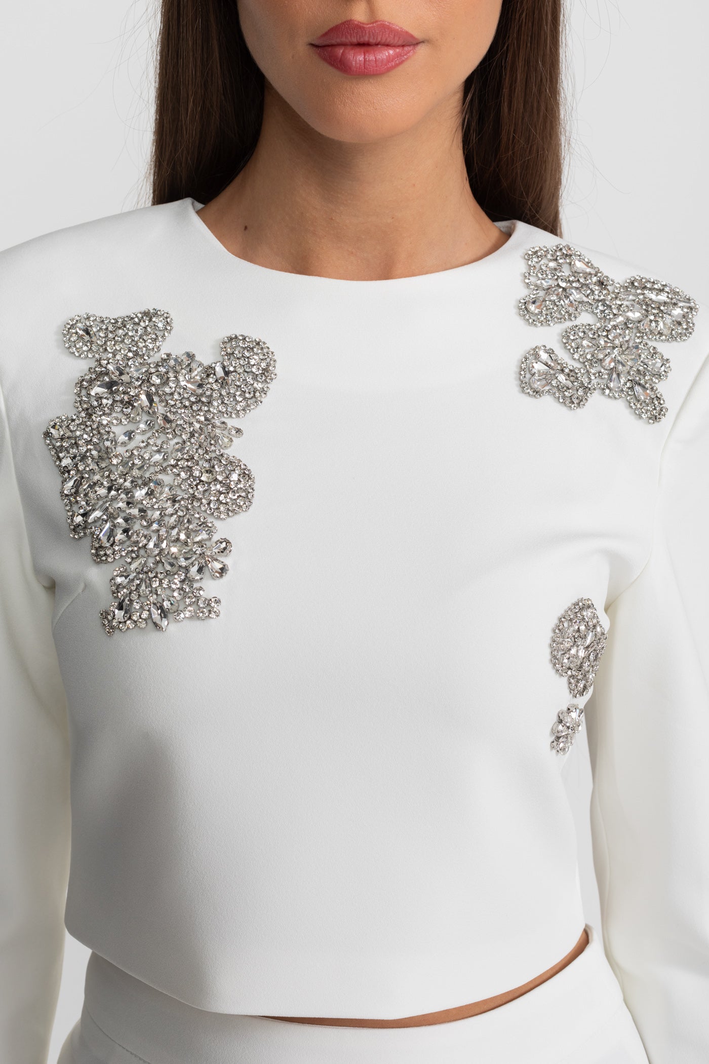 Embellished Co-Ord Set with Sparkling Crystal Embellishments - White