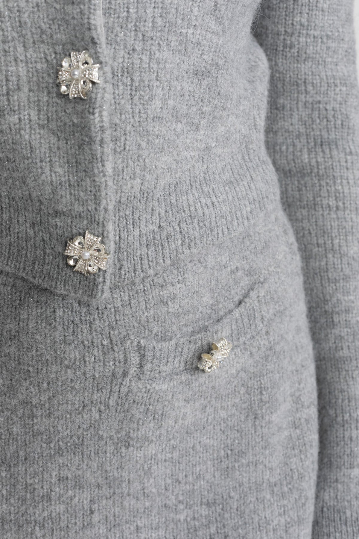 Blanche Grey Embellished Knit Co-Ord Set with Crystal Buttons