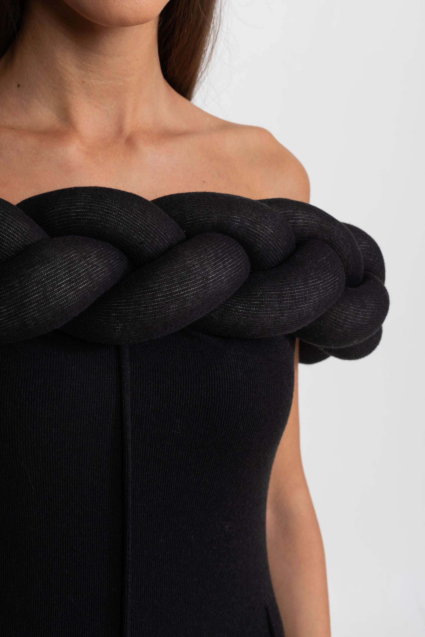 Off-Shoulder Braided Neckline Maxi Dress – Black