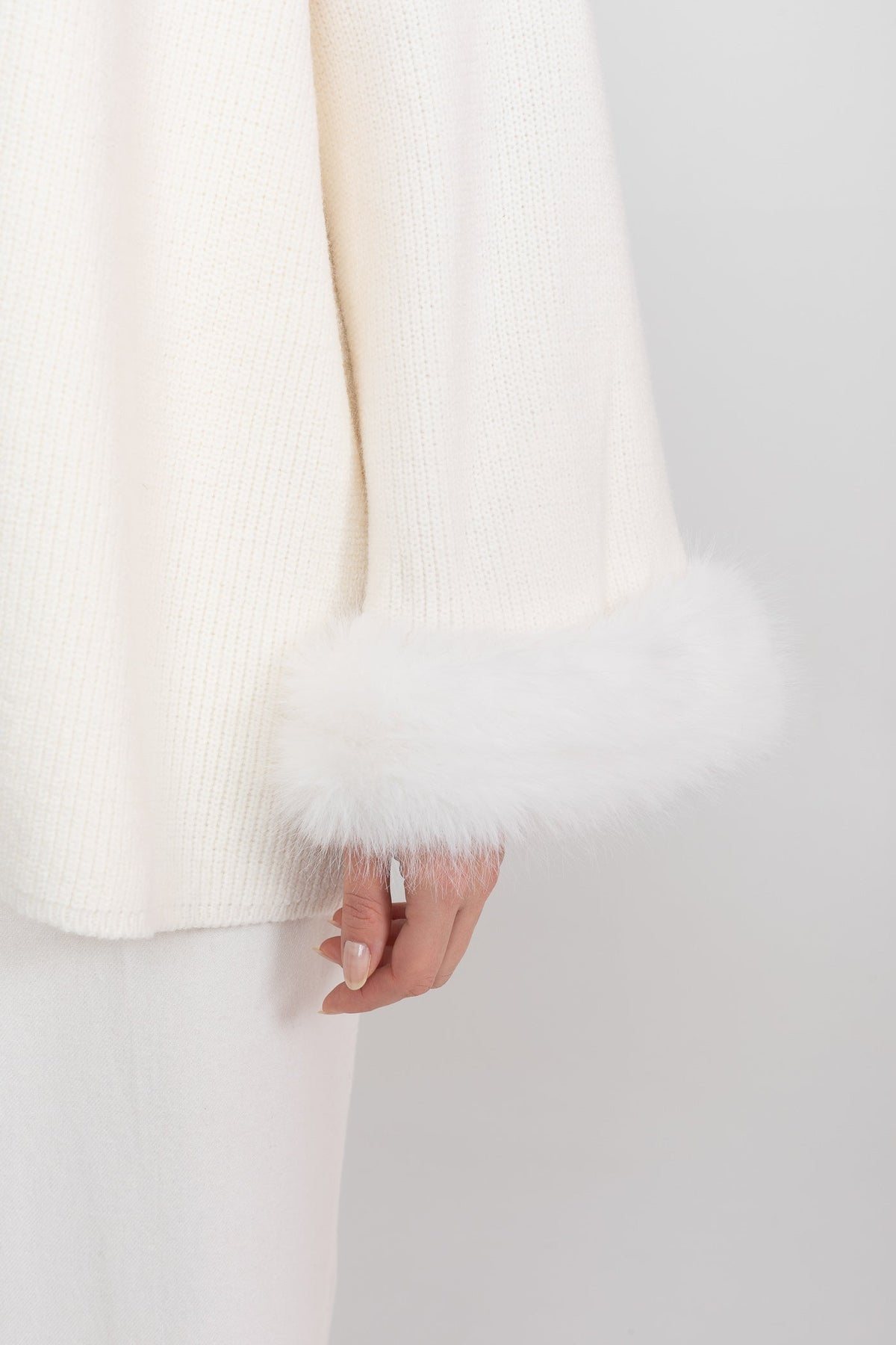 Estelle White Knit Two Piece Set With Crystal Embellishments And Trim Cuffs