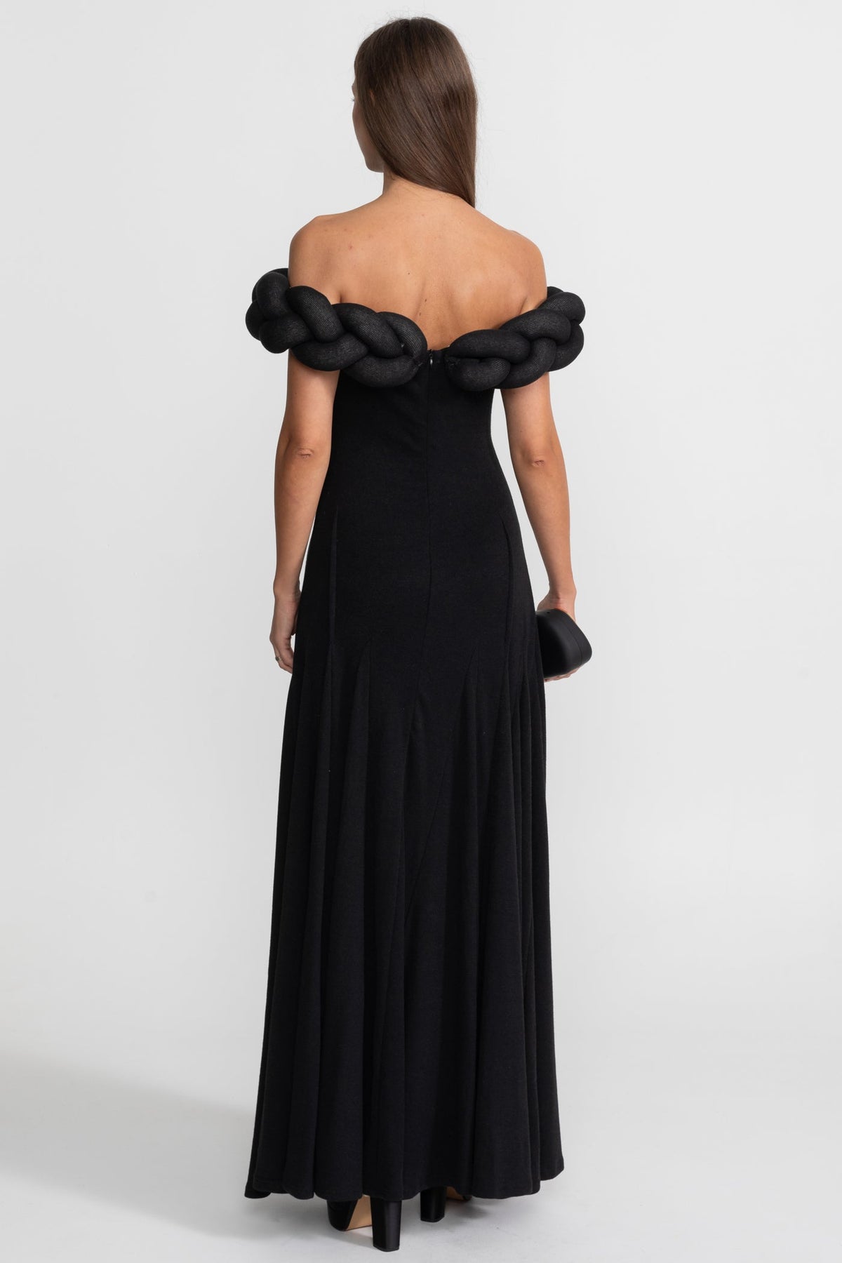 Off-Shoulder Braided Neckline Maxi Dress – Black