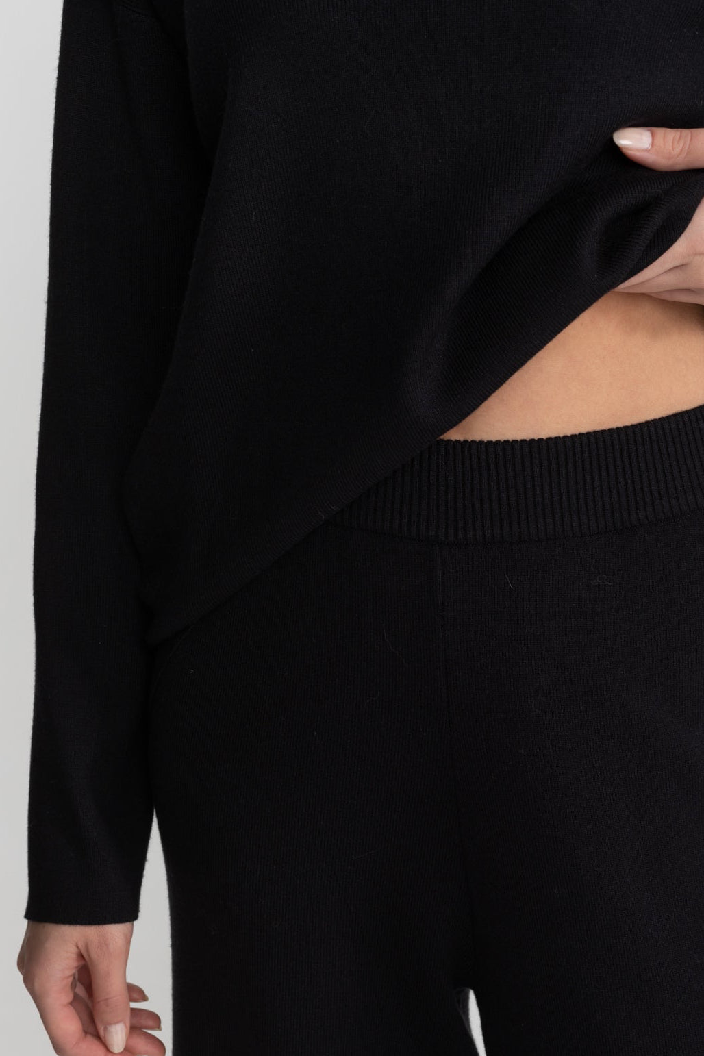 Elodie Black/Grey Knit Lounge Co-Ord Set with Fox Fur Collar
